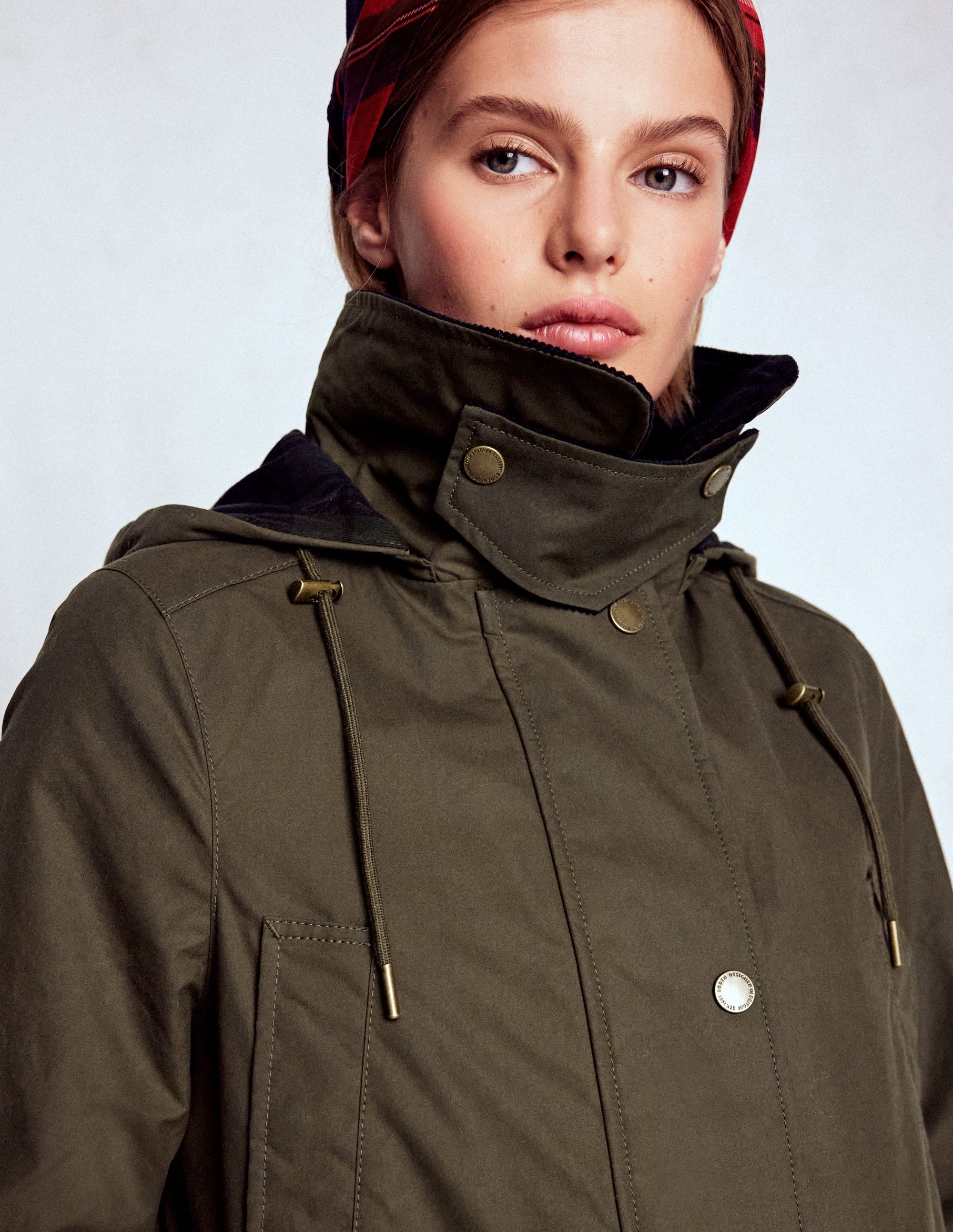 Longline Wax Coat-Navy Khaki Colourblock - Image 7