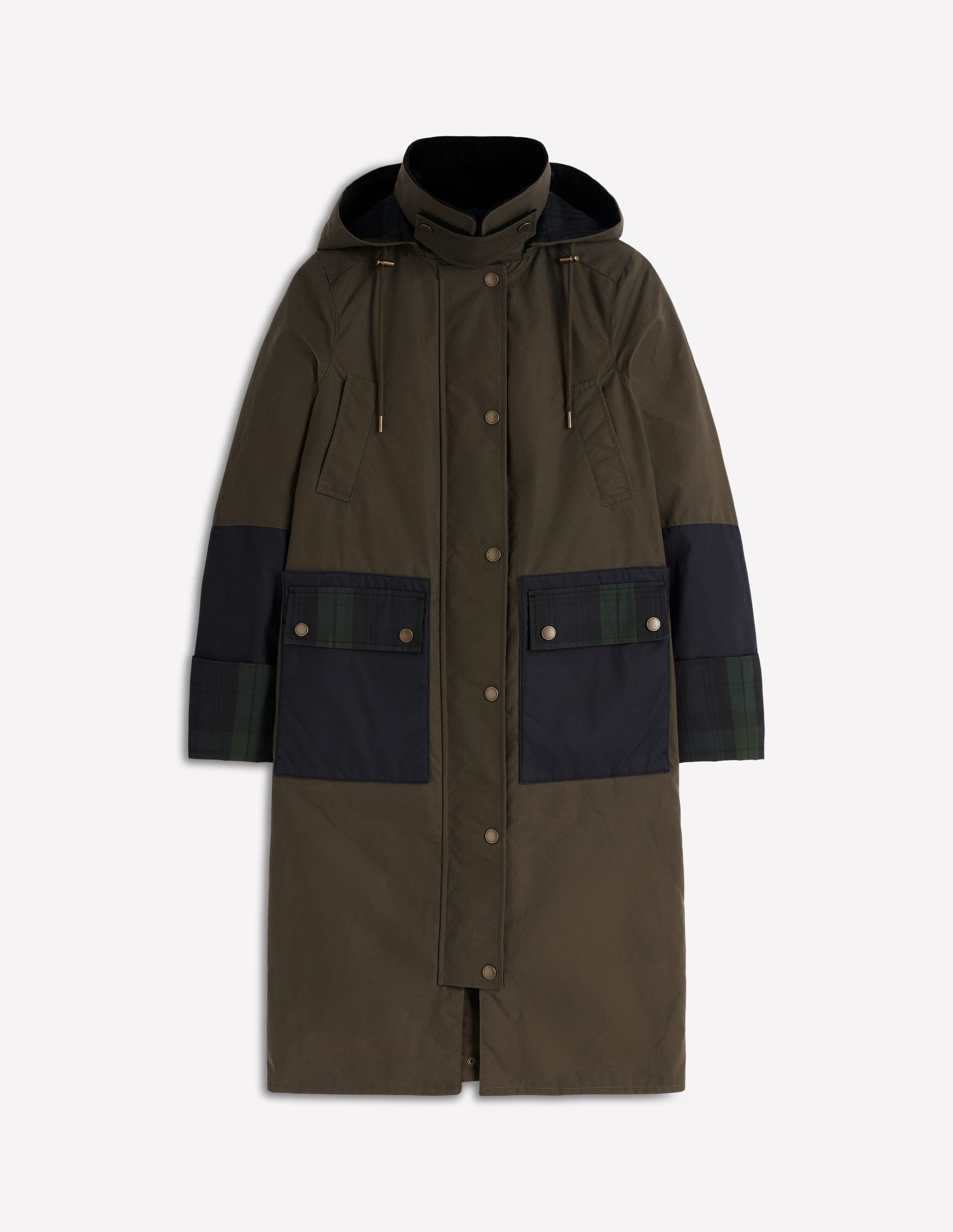 Longline Wax Coat-Navy Khaki Colourblock | Boden USA