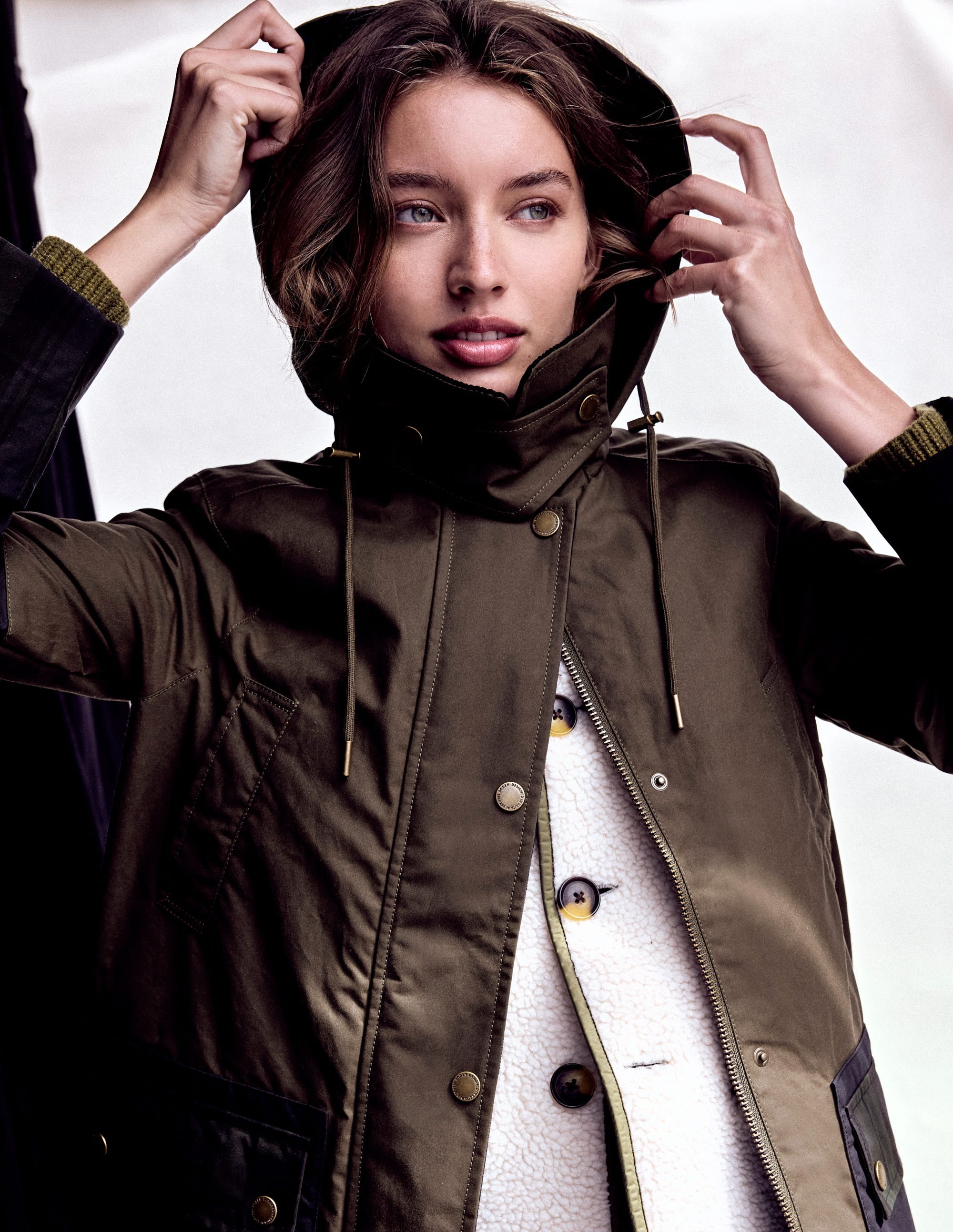 Longline Wax Coat-Navy Khaki Colourblock - Image 9