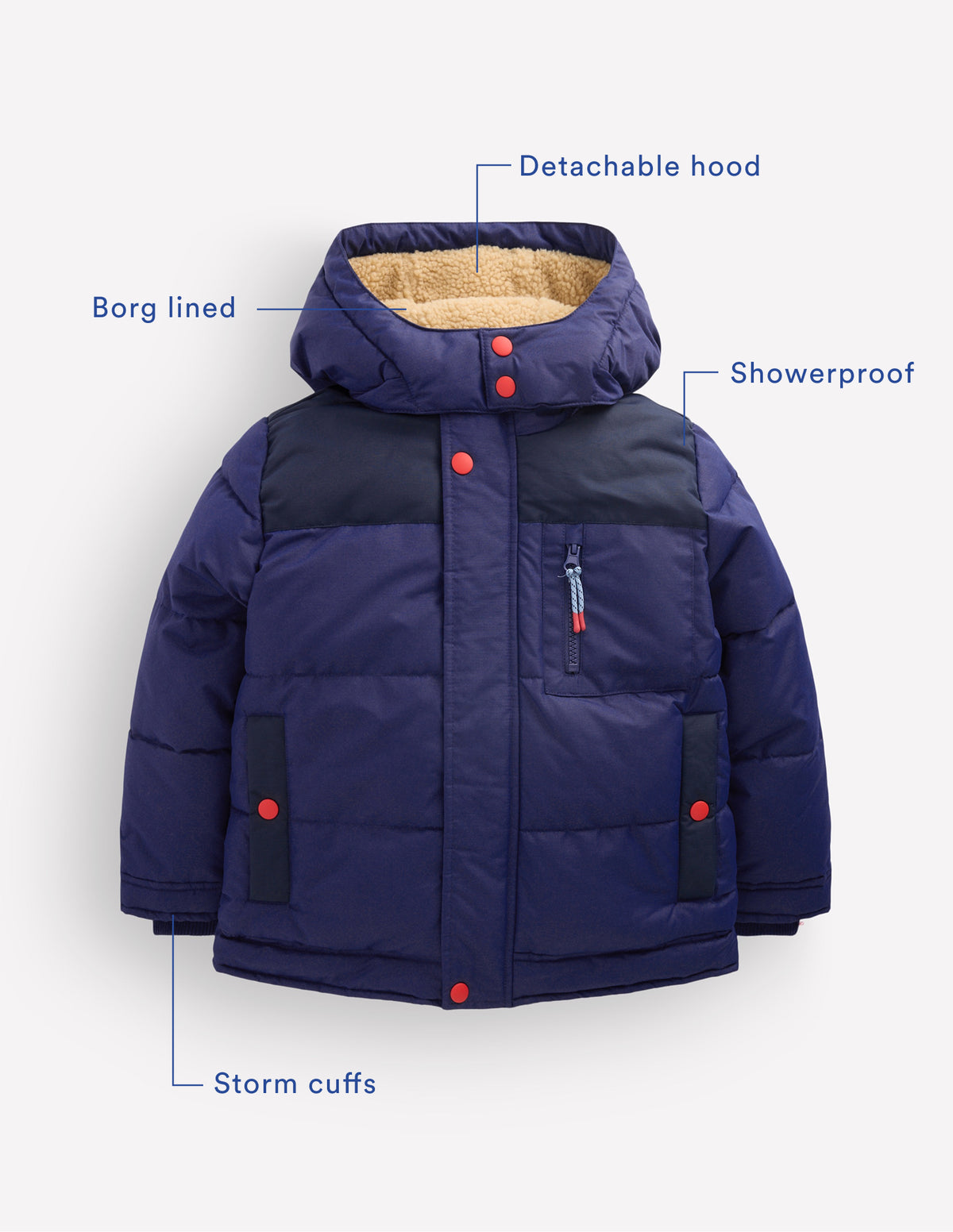 Borg Lined Puffer Coat-College Navy - Image 4