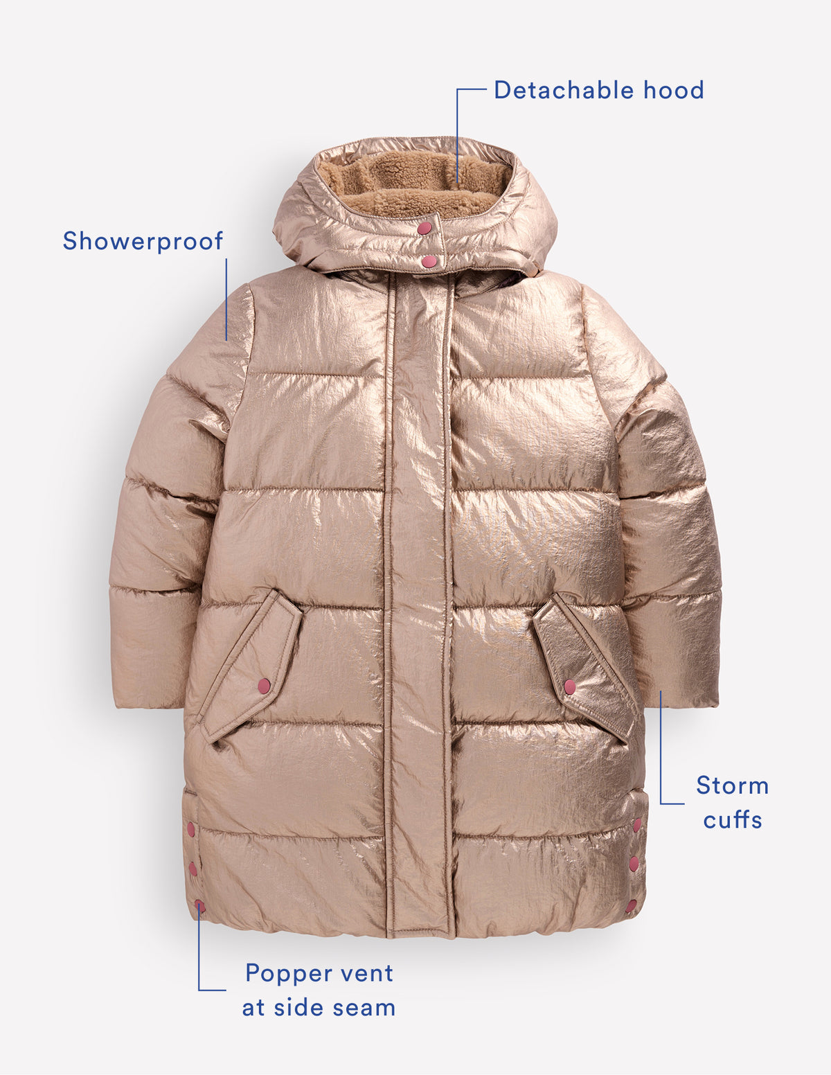 Longline Padded Coat-Gold Metallic - Image 4
