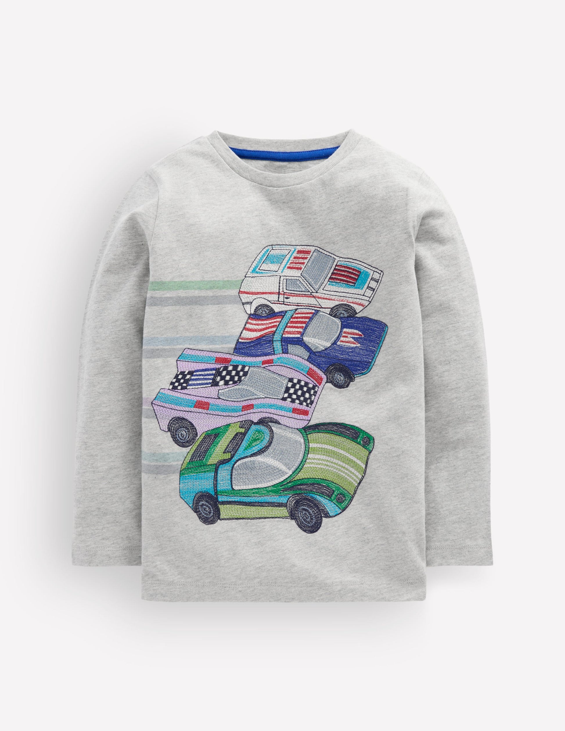 Superstitch Long Sleeve Top-Grey Marl Racing Cars-1