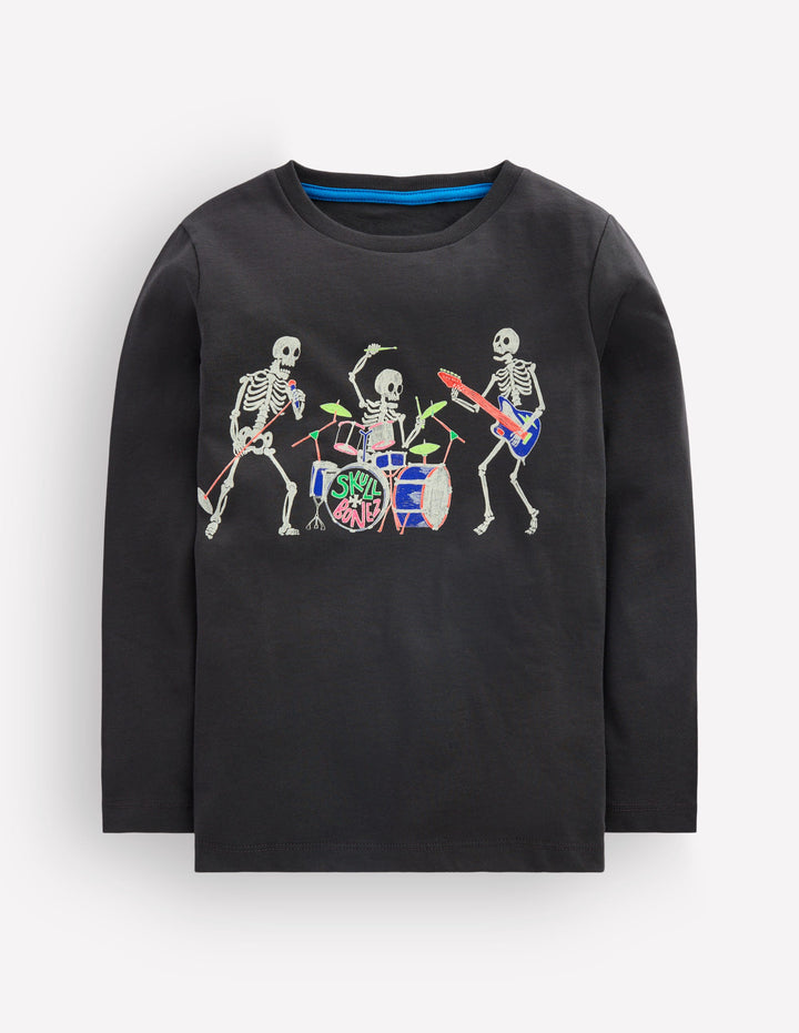 Long Sleeve Glow T-shirt-Shadow Grey, Skeleton Band