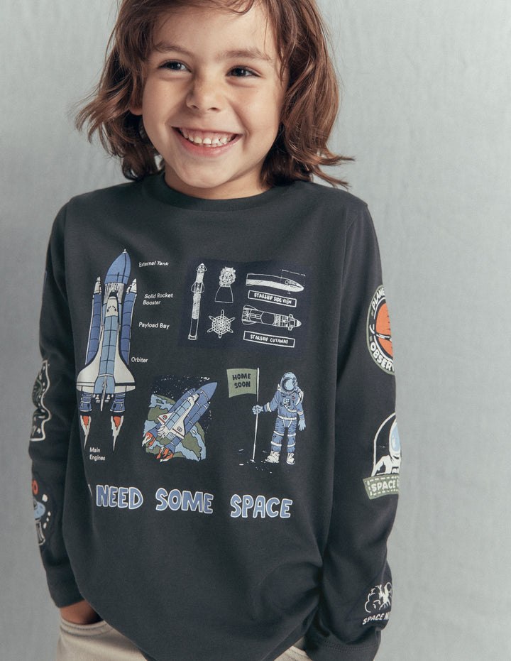 Long Sleeve Glow T-shirt-Warm Grey, Space