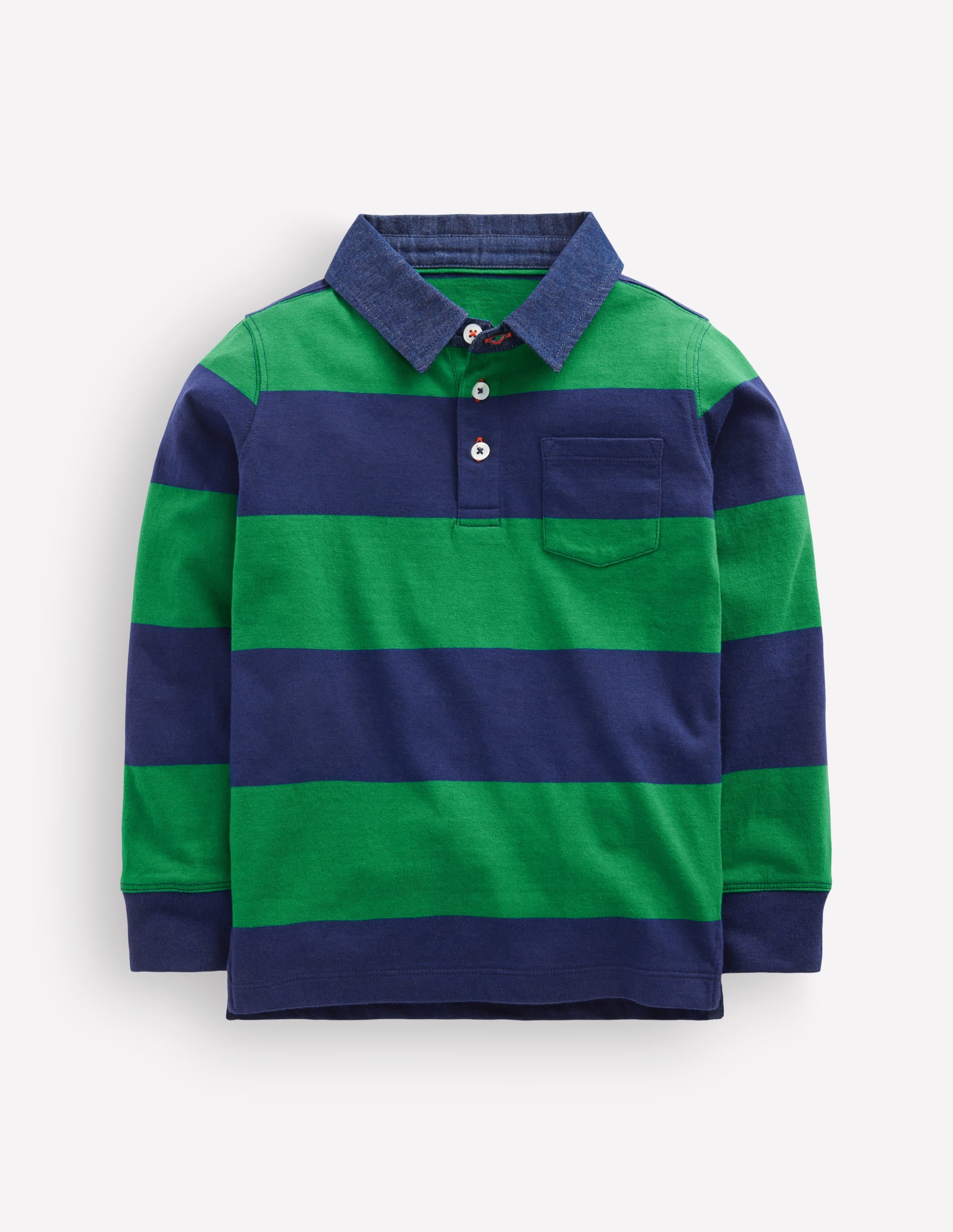 Long Sleeve Smart Polo Shirt-College Navy / Fresh Green - Image 2