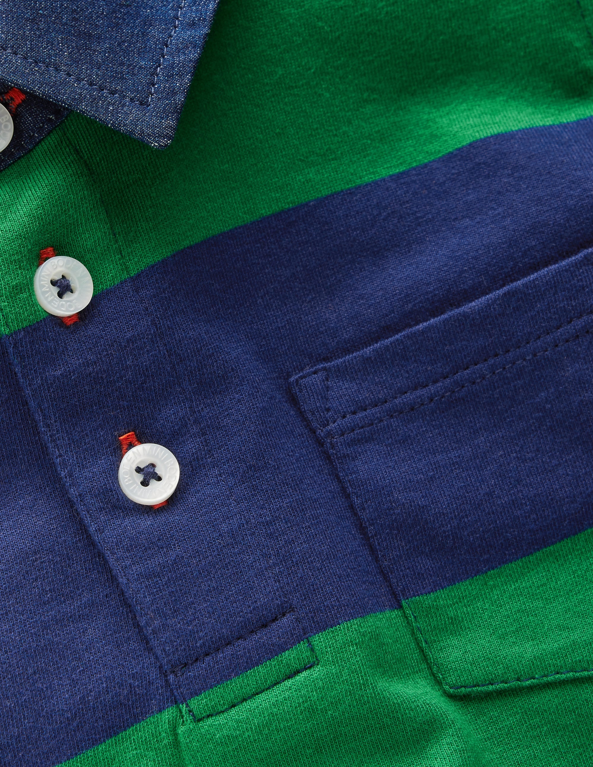 Long Sleeve Smart Polo Shirt-College Navy / Fresh Green - Image 4