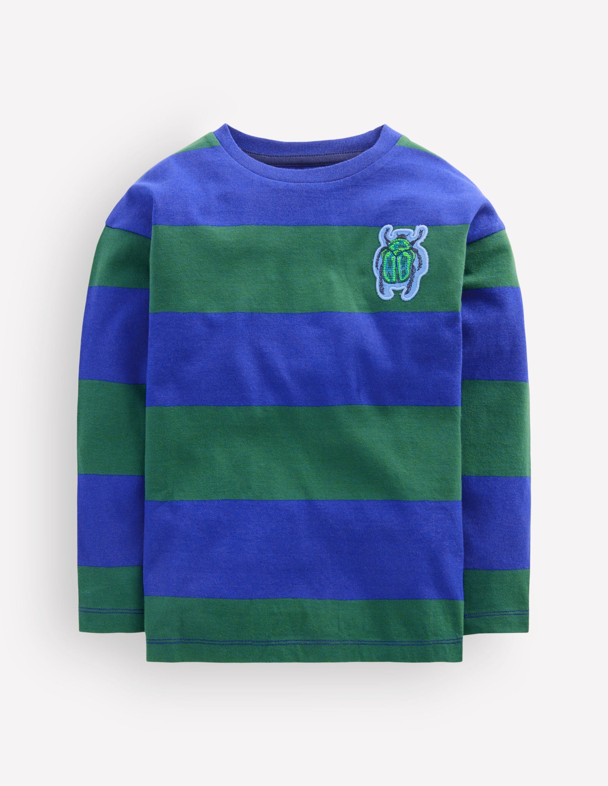 Long Sleeve Badge T-shirt-Blue stripe-2