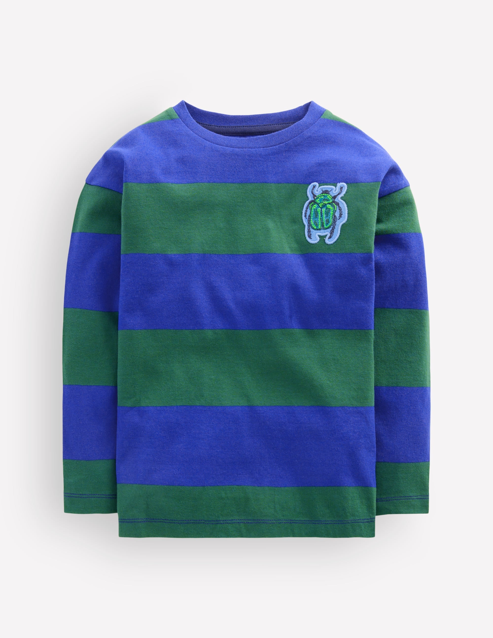 Long Sleeve Badge T-shirt-Blue stripe - Image 2