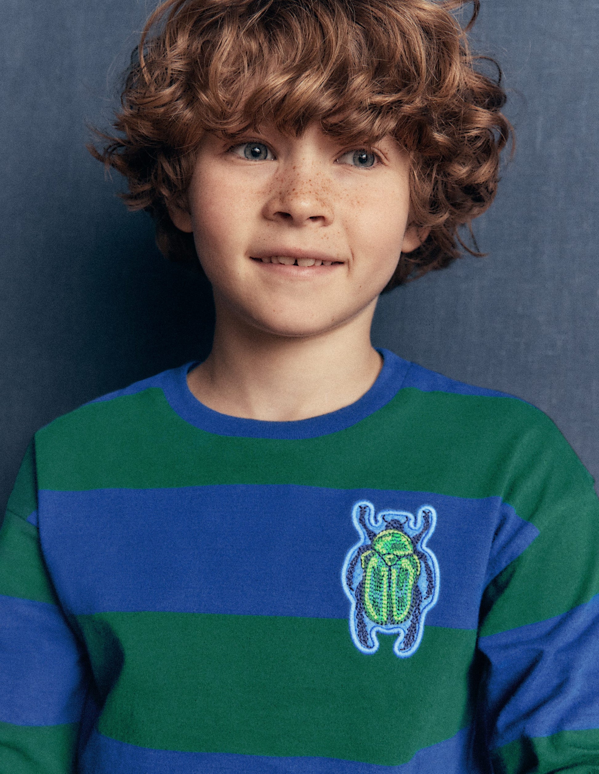 Long Sleeve Badge T-shirt-Blue stripe-1