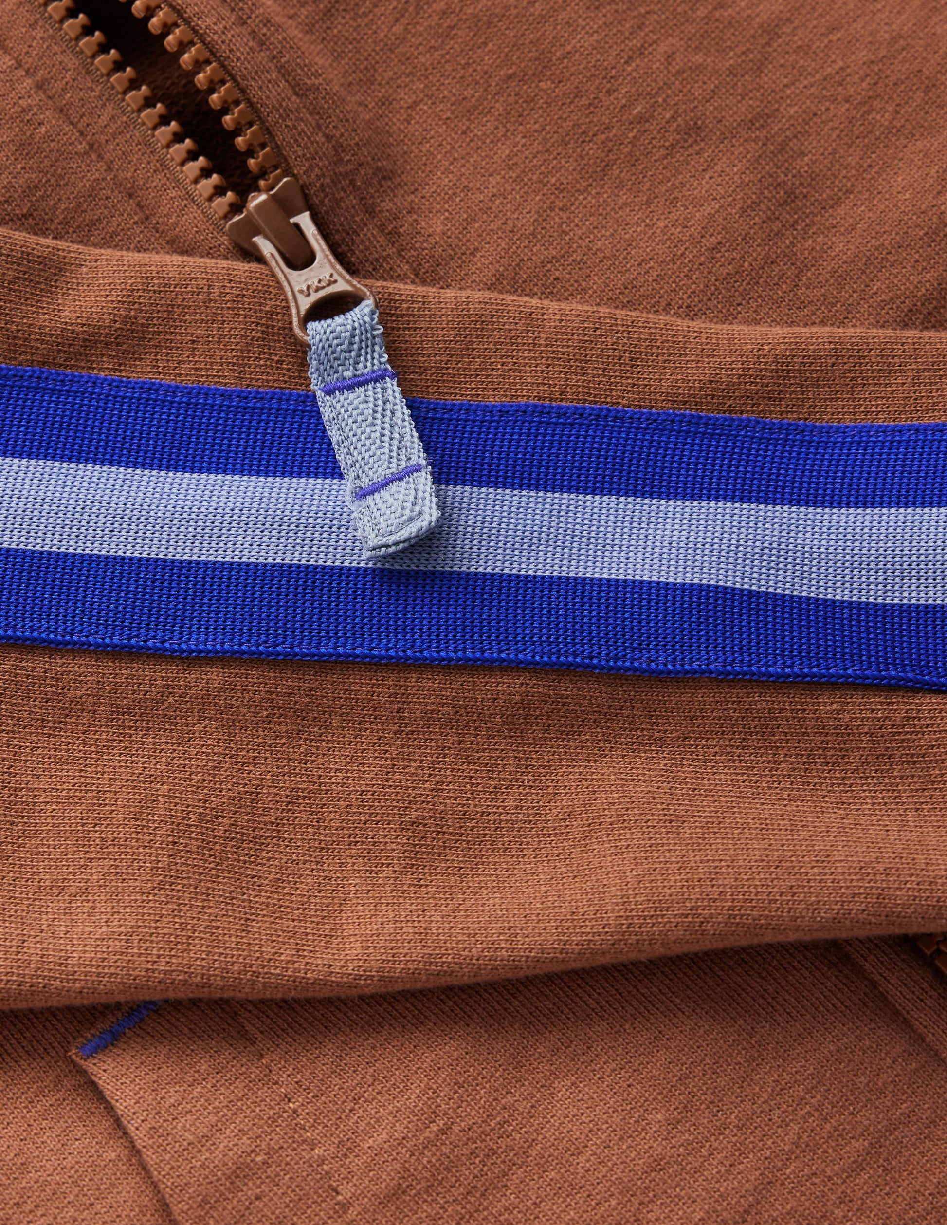 Tape Detail Zip-through Hoody-Brown-3
