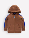 Tape Detail Zip-through Hoody-Brown