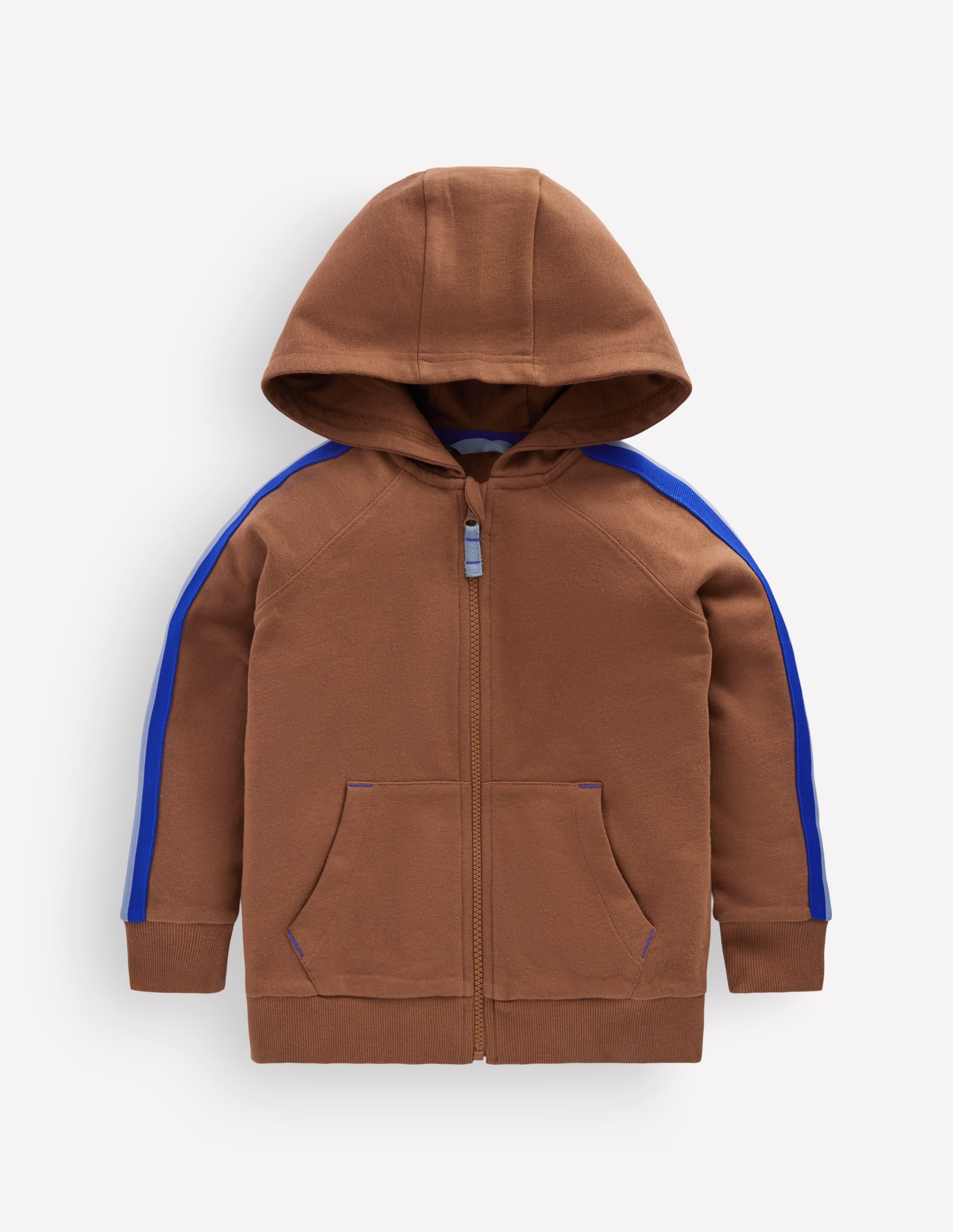Tape Detail Zip-through Hoody-Brown - Image 1