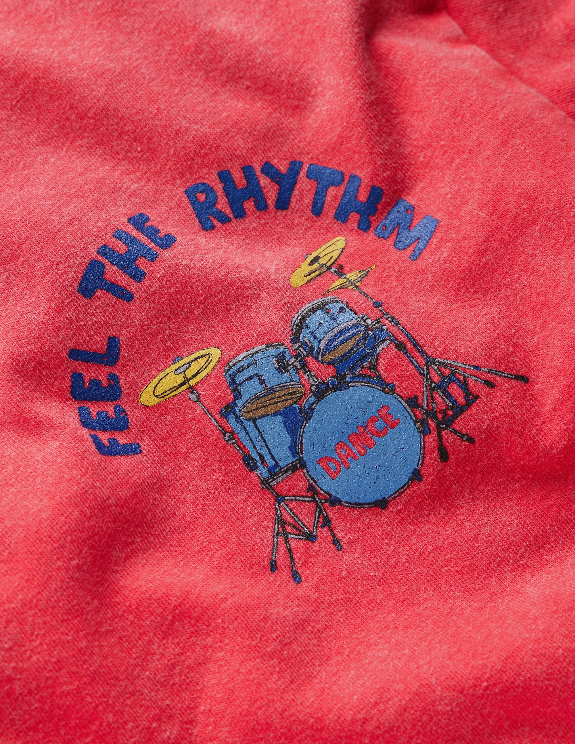 Short Sleeve Printed T-shirt-Feel The Rythmn Drums - Image 3
