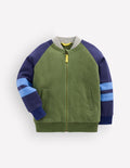 Fleece Lined Bomber Jacket-Green / Blue Colourblock
