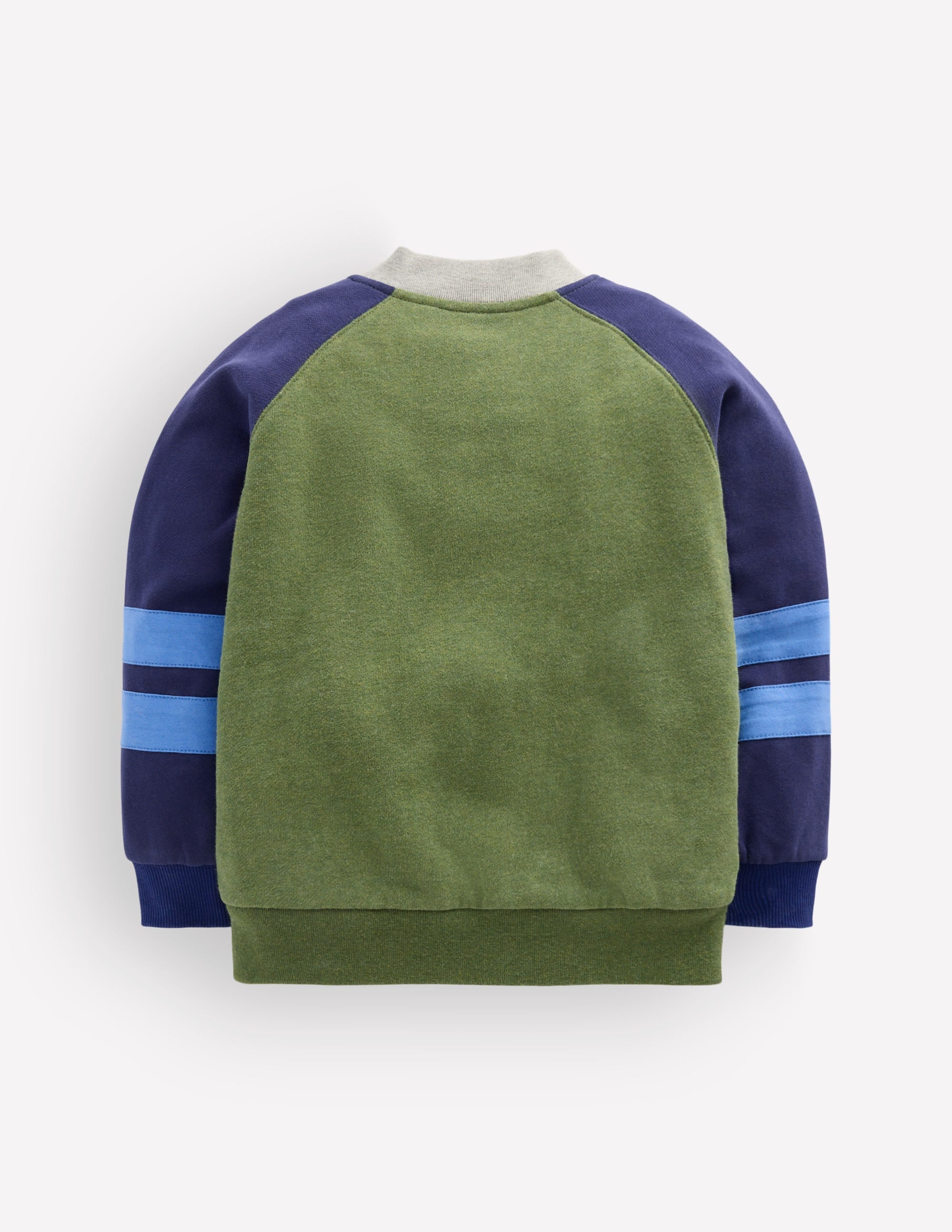 Fleece Lined Bomber Jacket-Green / Blue Colourblock - Image 2