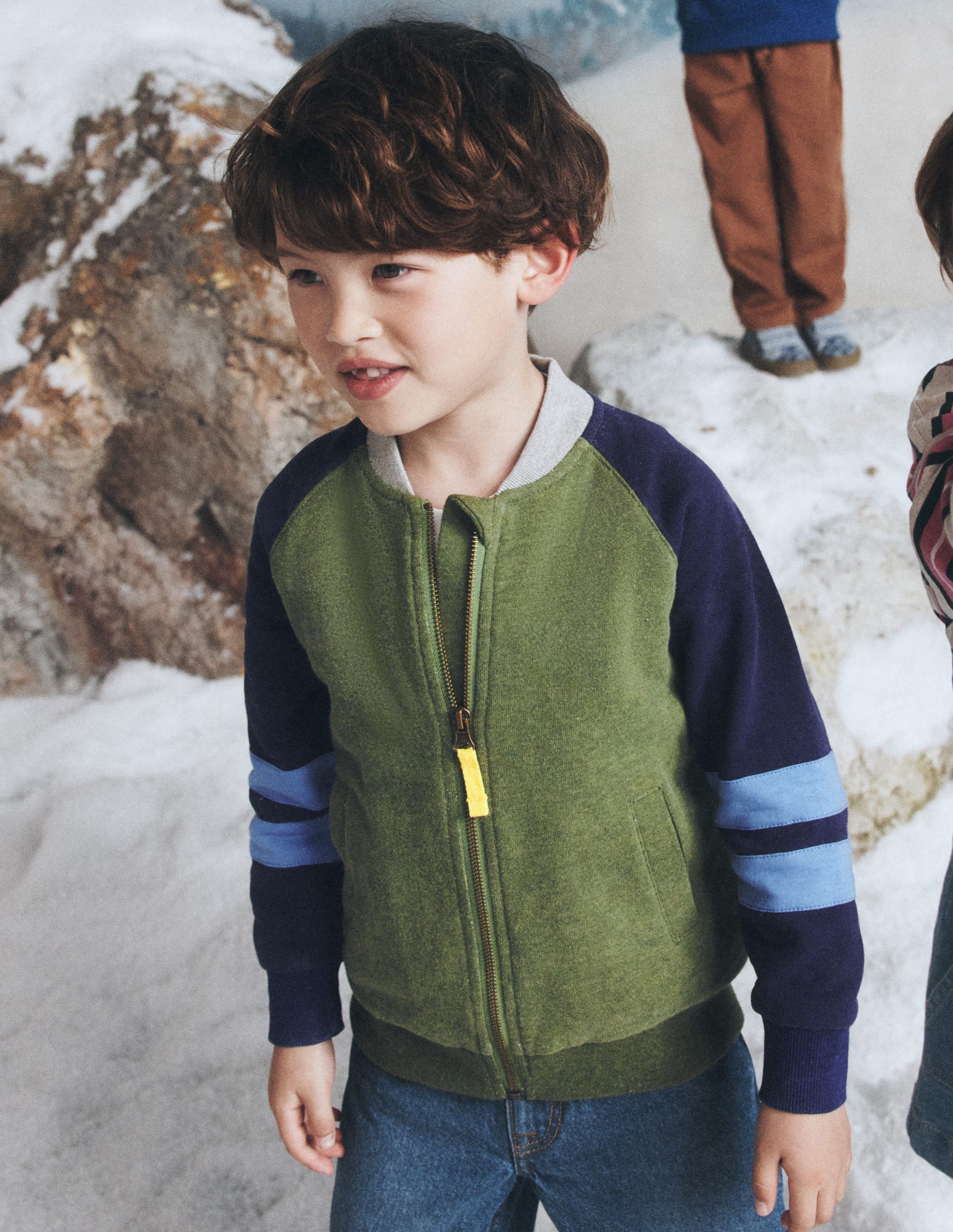 Fleece Lined Bomber-Green / Blue Colourblock-5