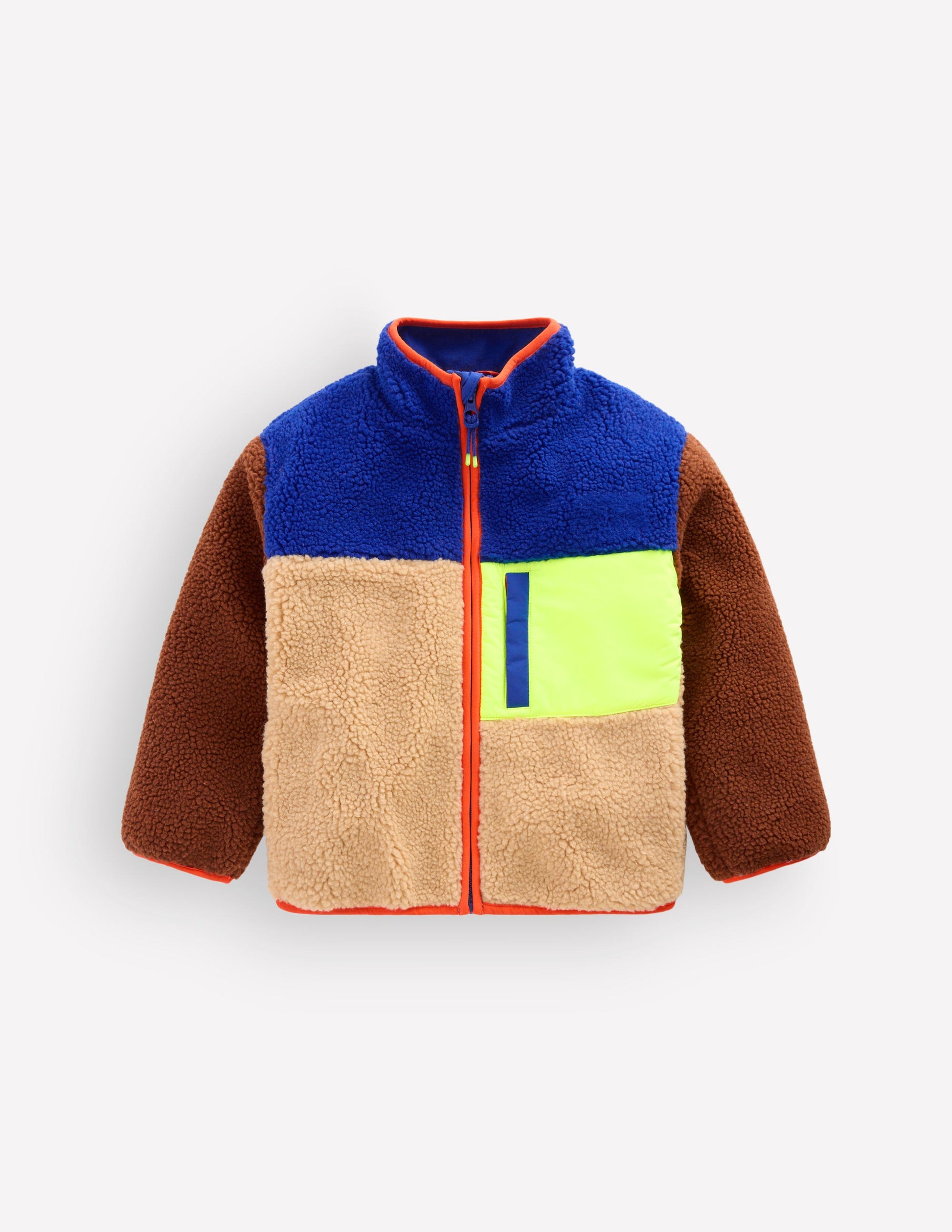 Cosy Colour Block Borg Jacket-Borg Yellow Colourblock-1