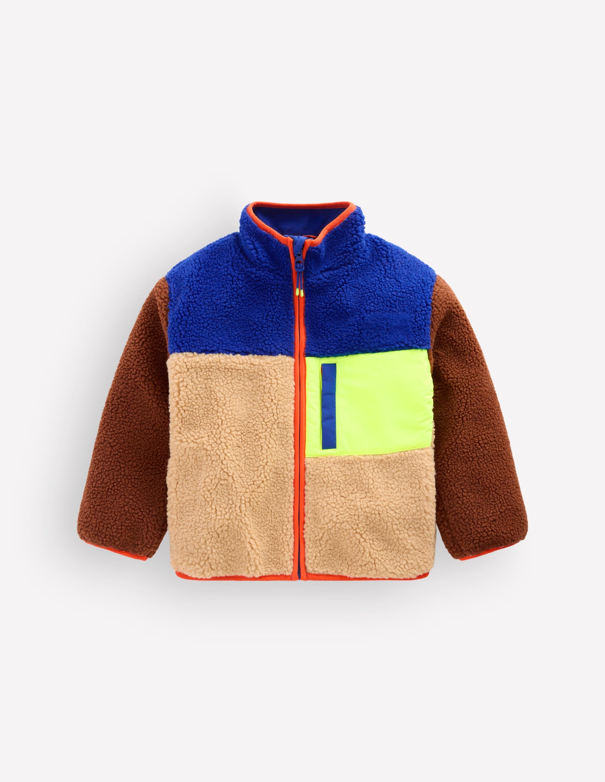 Cosy Colour Block Borg Jacket-Borg Yellow Colourblock - Image 1