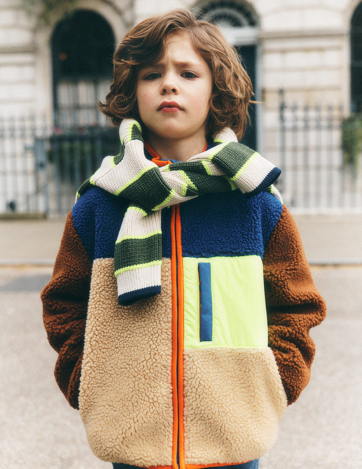 Cosy Colour Block Borg Jacket-Borg Yellow Colourblock