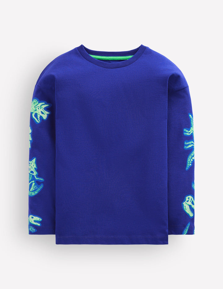 Front and Back Glow T-shirt-Bright Blue Dinos
