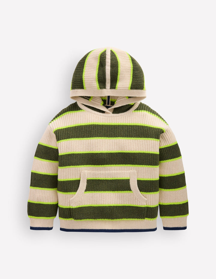 Chunky Cotton Hoodie-Oatmeal/Green Stripe