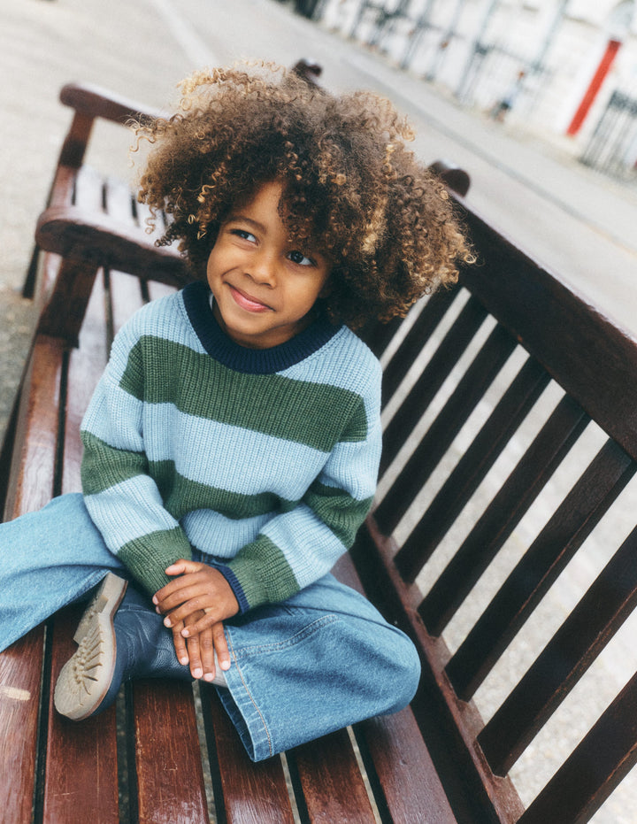 Chunky Cotton Jumper-Bluejay Stripe