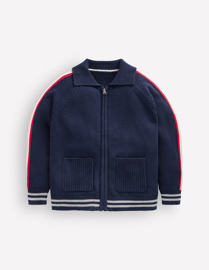 Smart Zip-through Sweater-Navy Marl