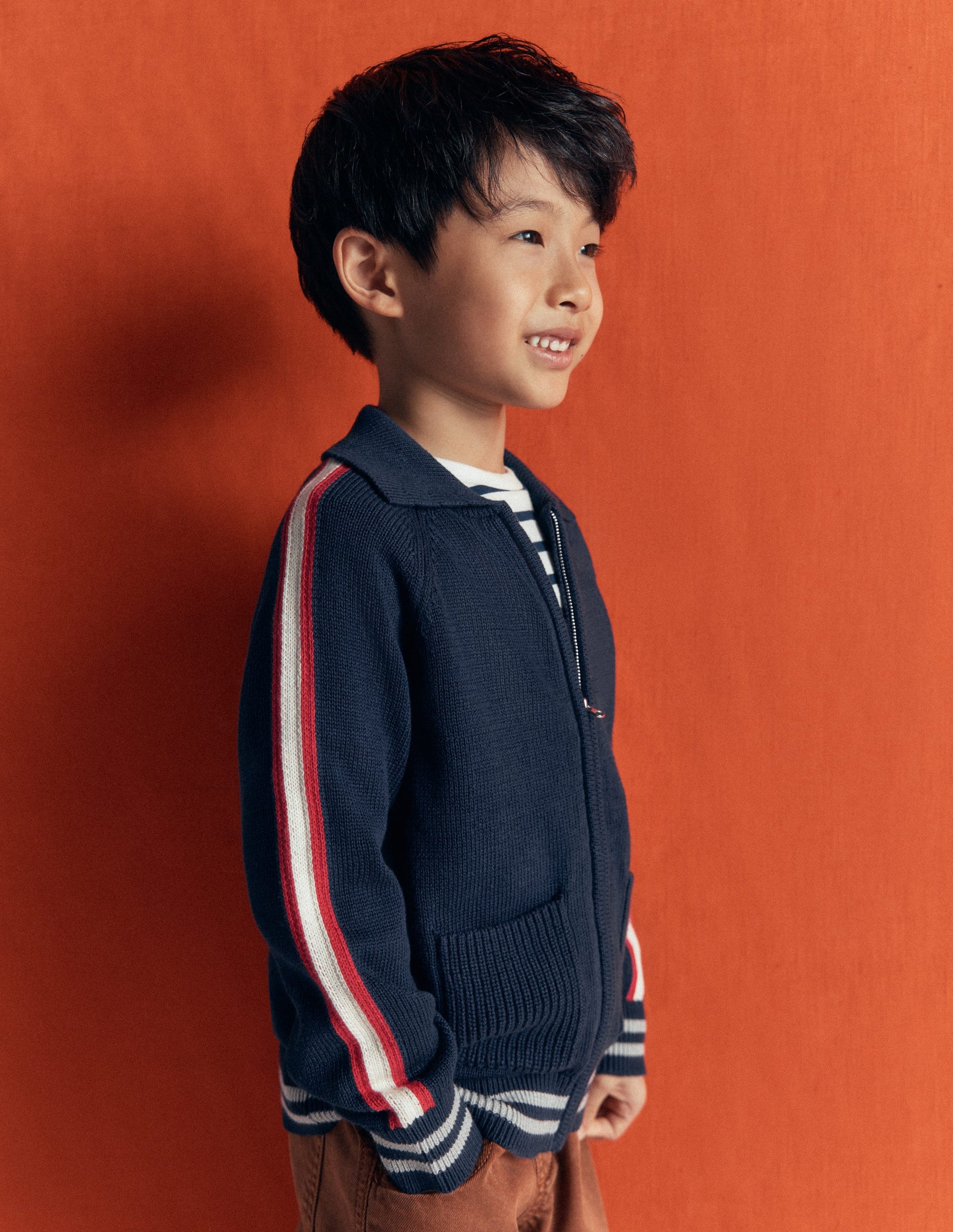 Smart Zip-through Sweater-Navy Marl-2