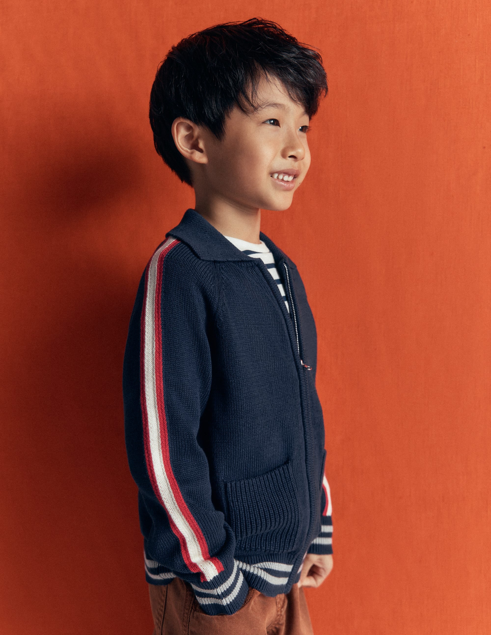 Smart Zip-through Sweater-Navy Marl - Image 2