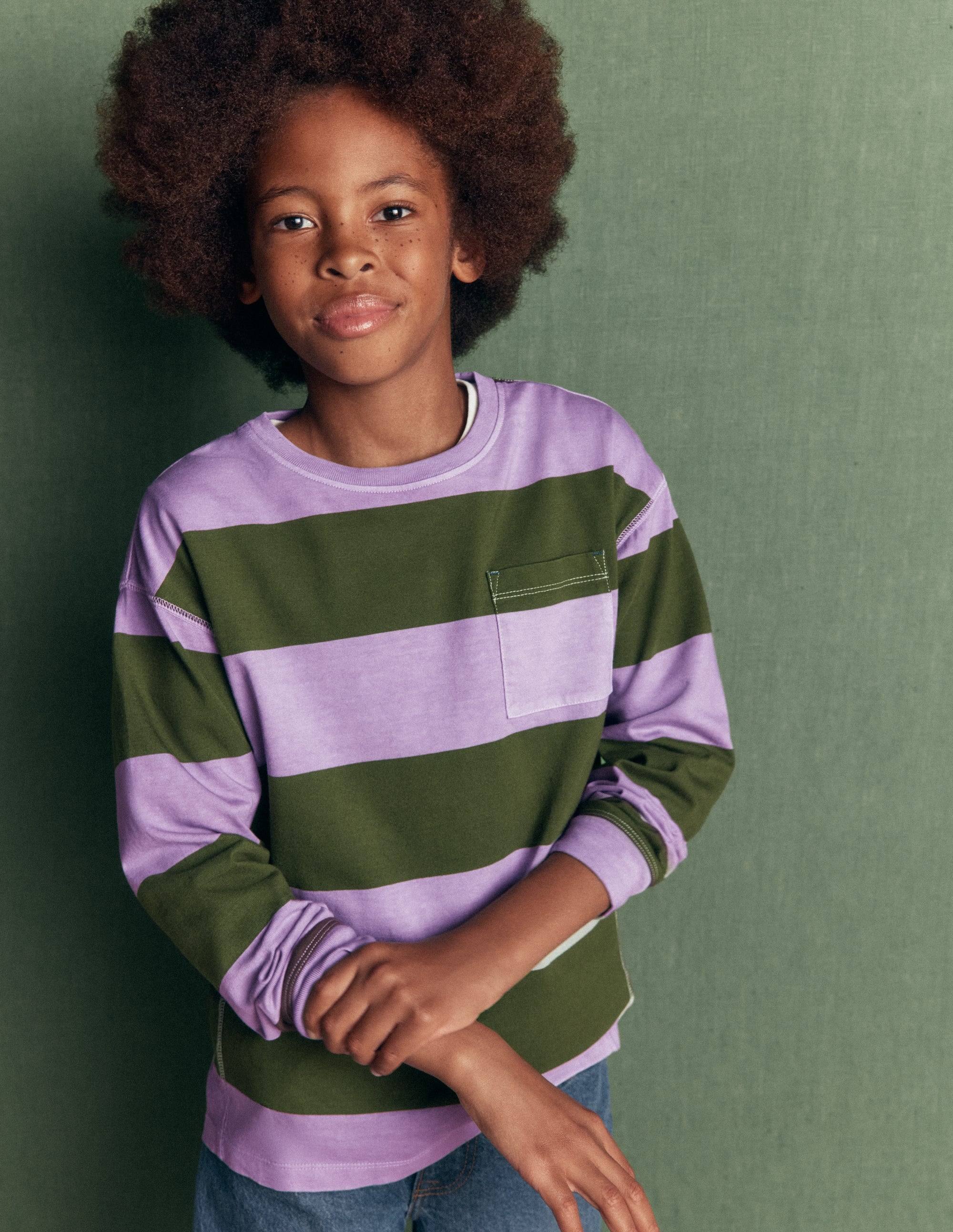 Long Sleeve Garment Dye Tee-Brunswick Green/Floral Purple - Image 2