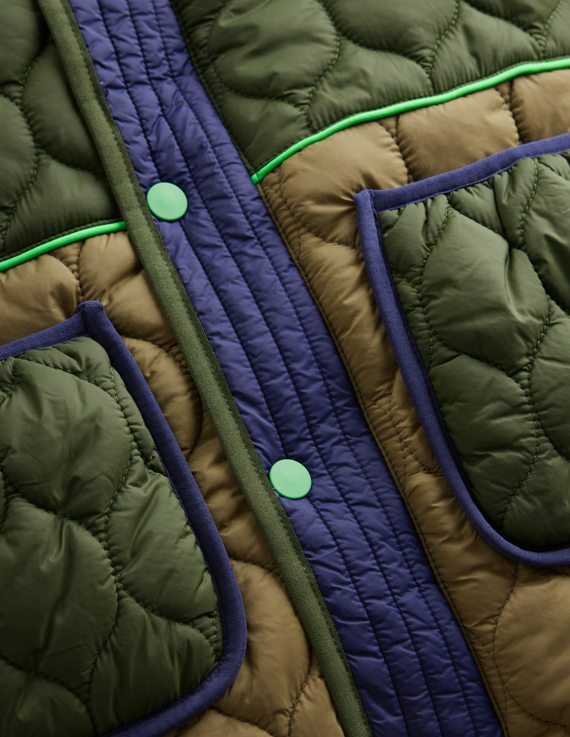 Quilted Coat-Khaki Colourblock - Image 7