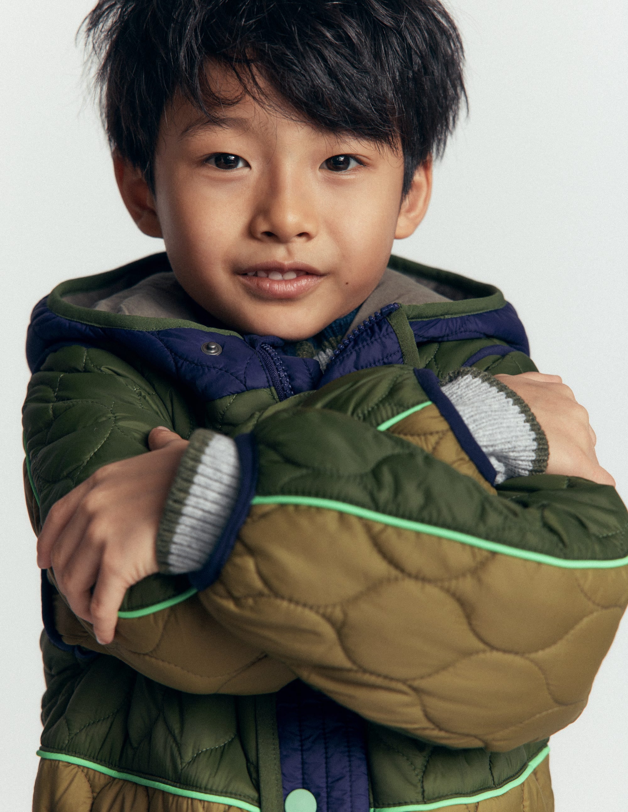 Quilted Coat-Khaki Colourblock - Image 2