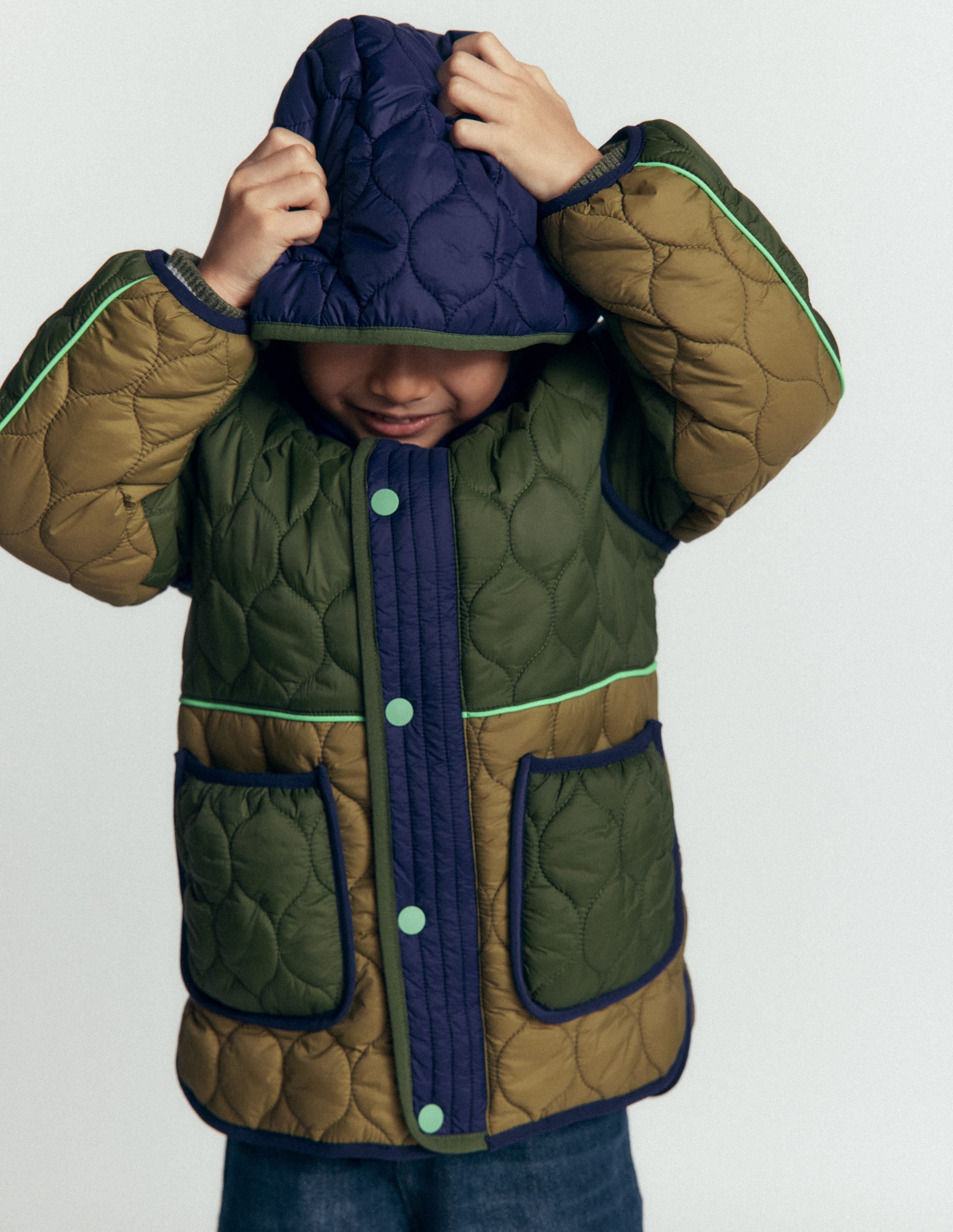 Quilted Coat-Khaki Colourblock - Image 3