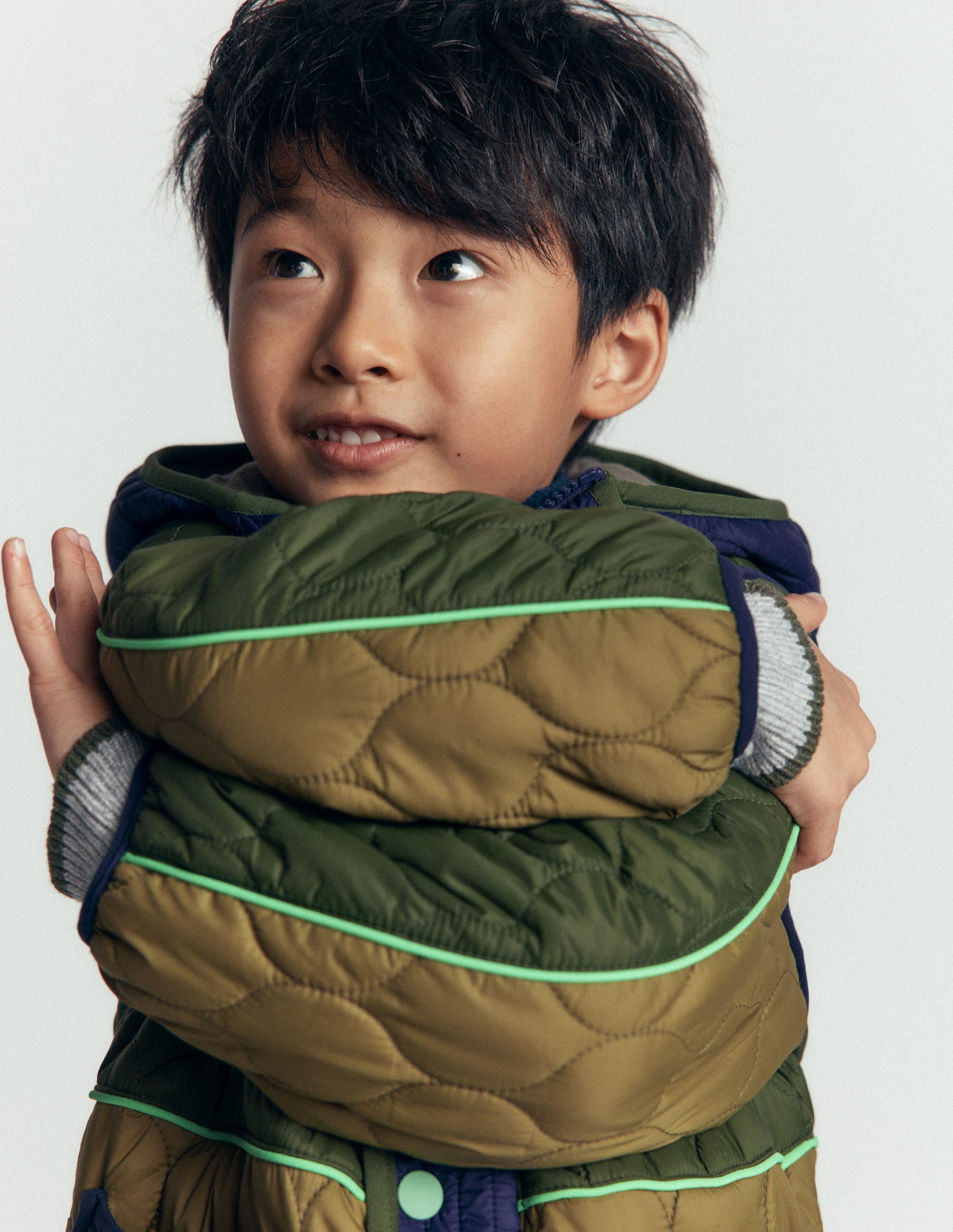 Quilted Coat-Khaki Colourblock - Image 4