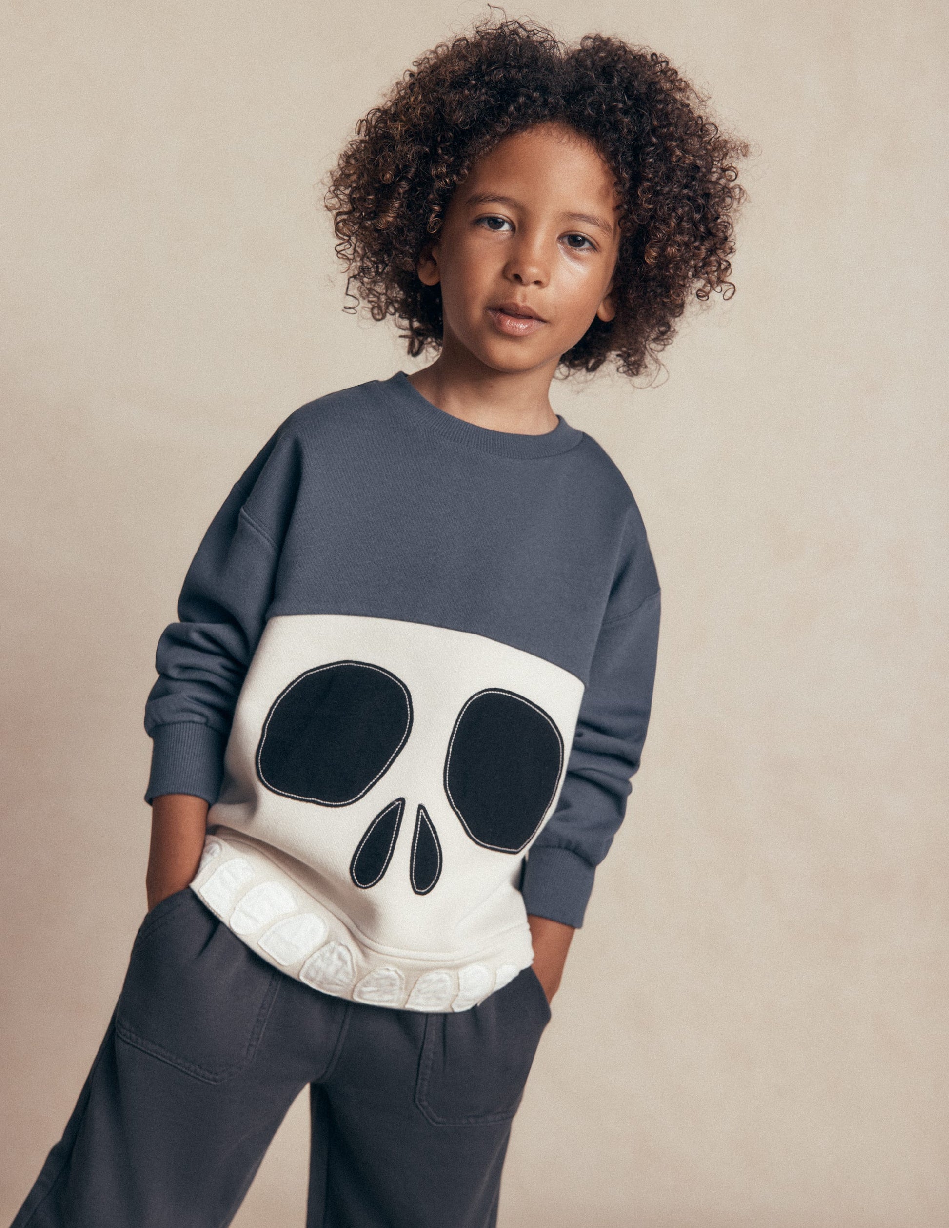 Halloween Glow Sweatshirt-College Navy Skull-1