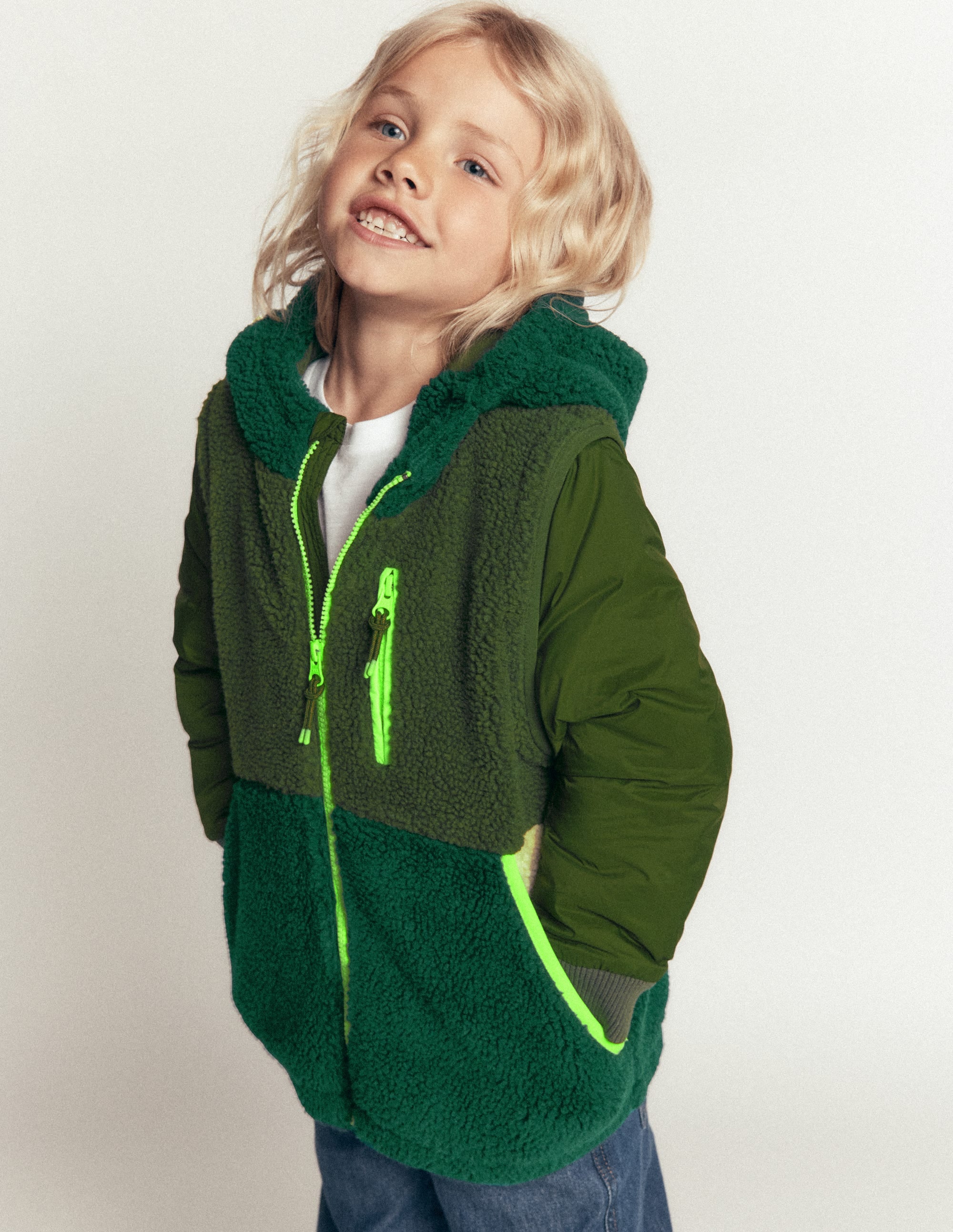 2 - in - 1 Borg Mix Panel Jacket - Khaki | Boden USA