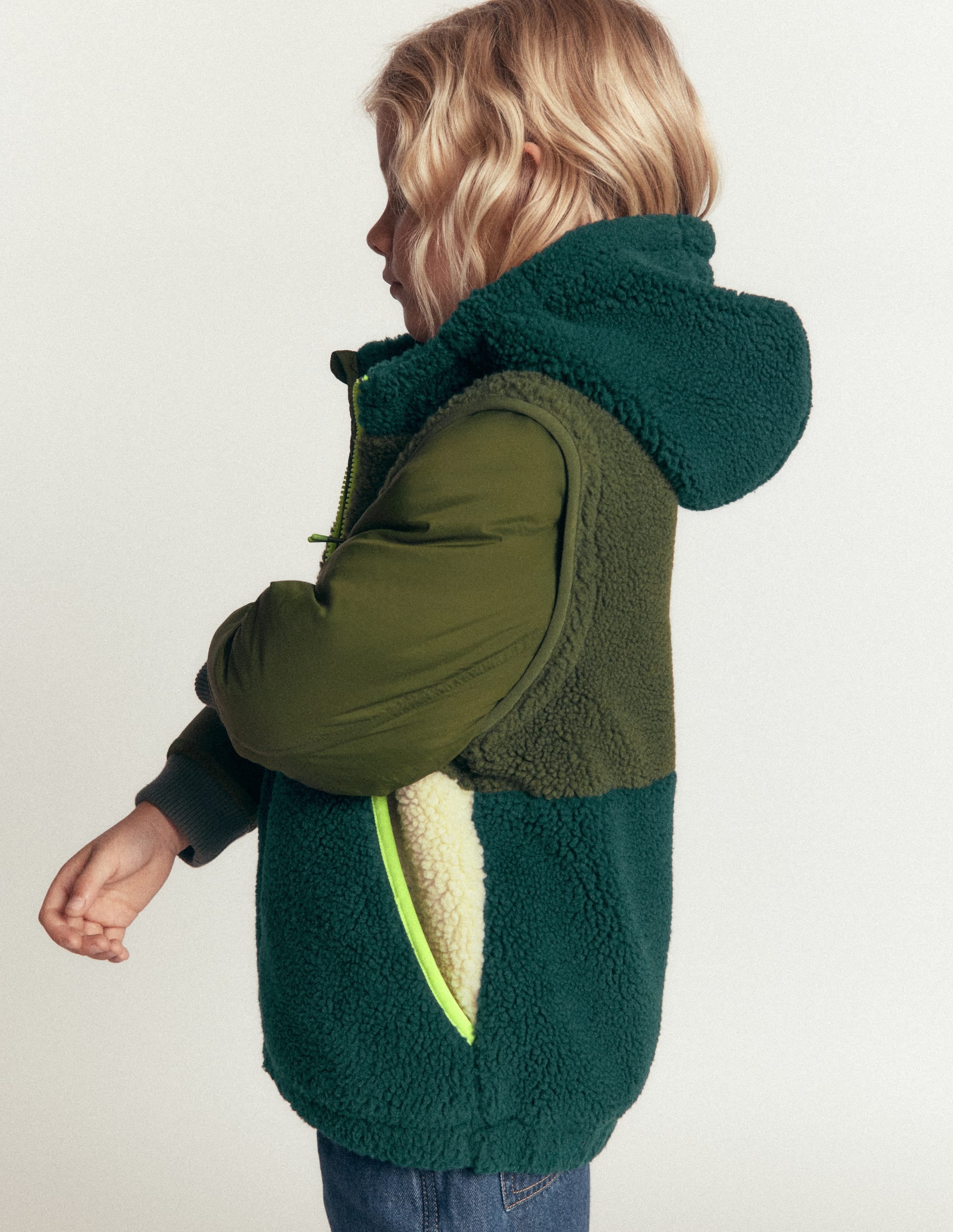 2 - in - 1 Borg Mix Panel Jacket - Khaki | Boden USA