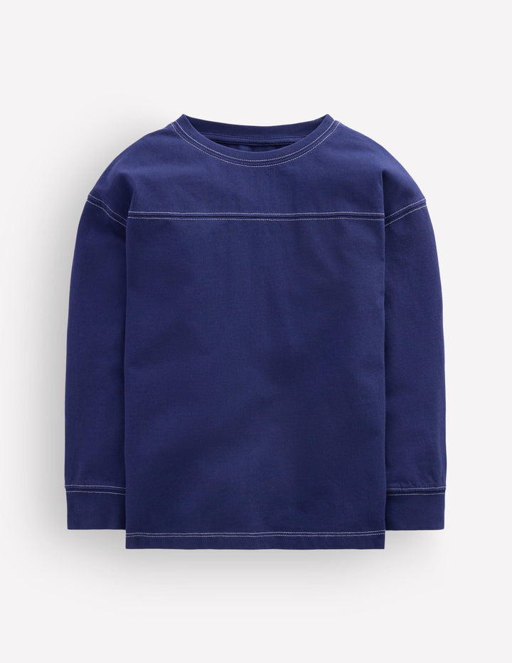 Relaxed Seam Detail T-shirt-Starboard Blue