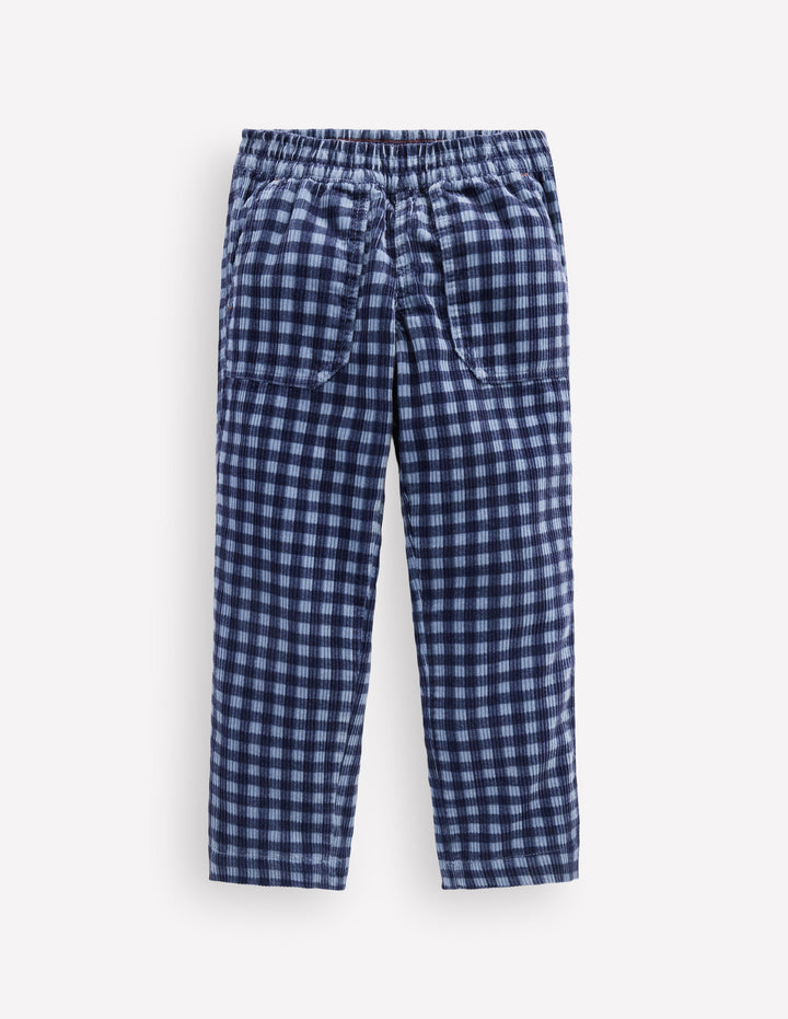 Pull-on Cord Pants-Faded Denim Gingham