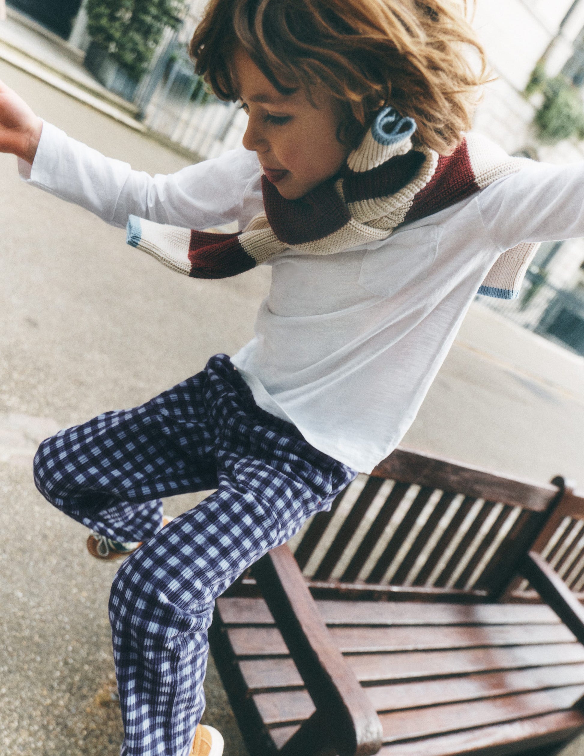 Pull-on Cord Pants-Faded Denim Gingham-1