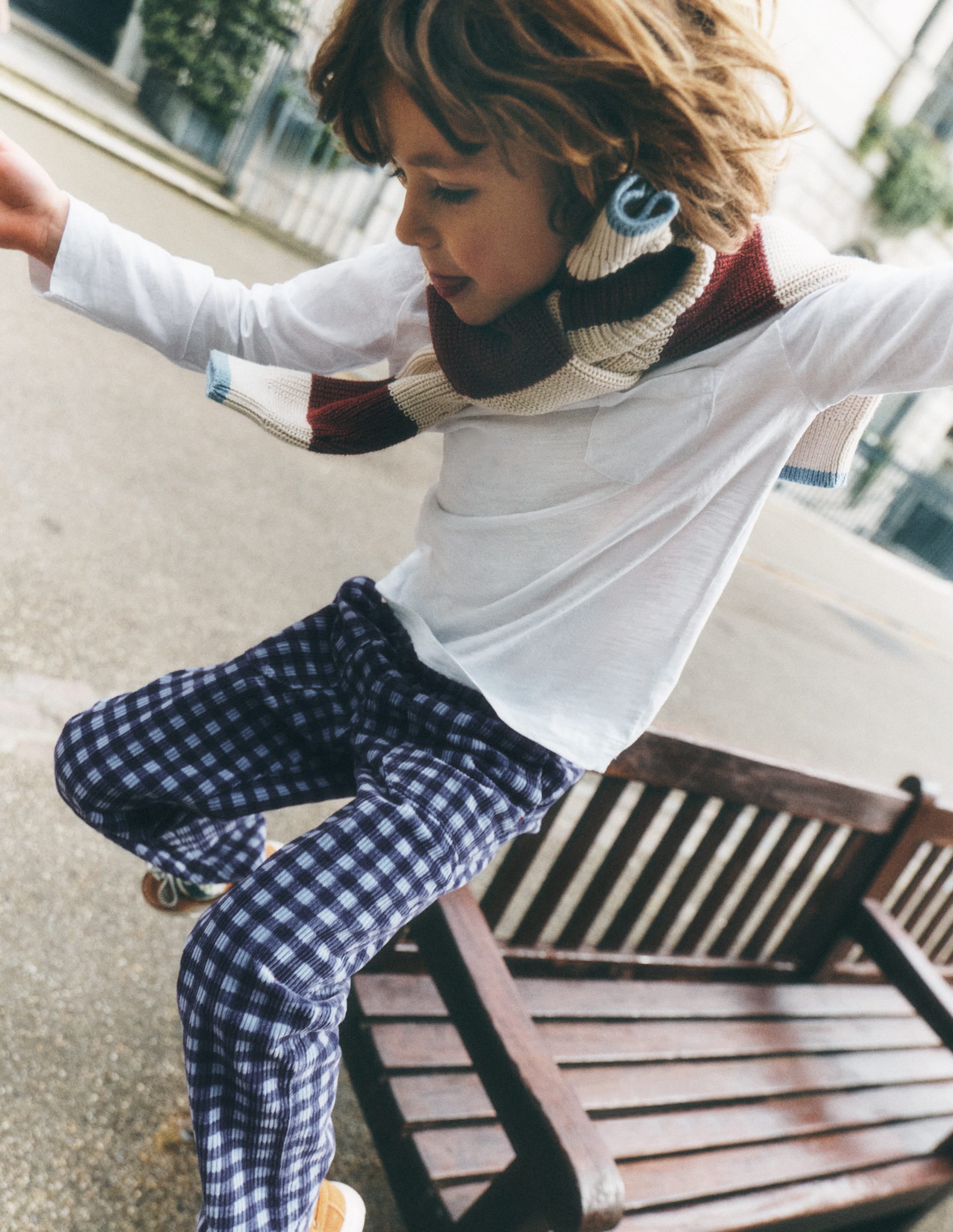Pull-on Cord Pants-Faded Denim Gingham - Image 1
