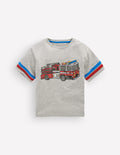 Colour Block Printed T-shirt-Grey Marl Firetruck