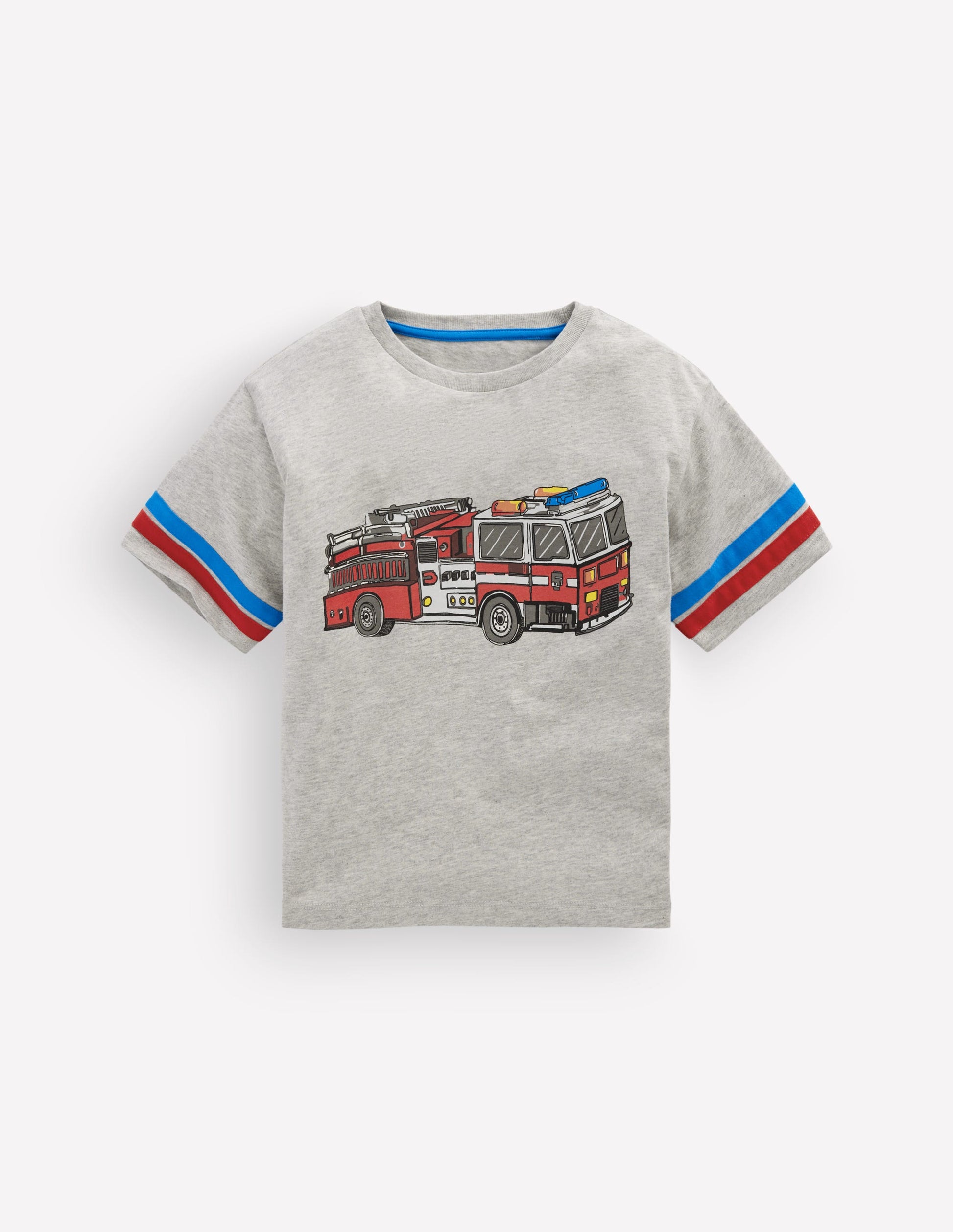 Colour Block Printed T-shirt-Grey Marl Firetruck-1