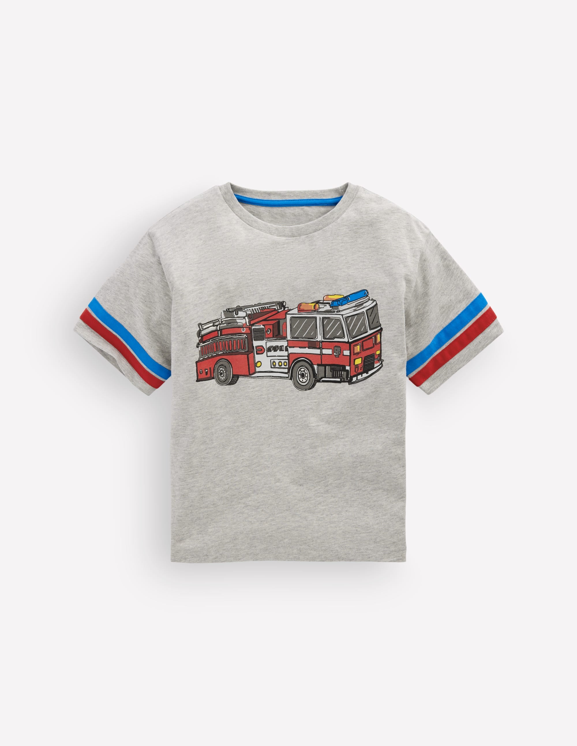 Colour Block Printed T-shirt-Grey Marl Firetruck - Image 1