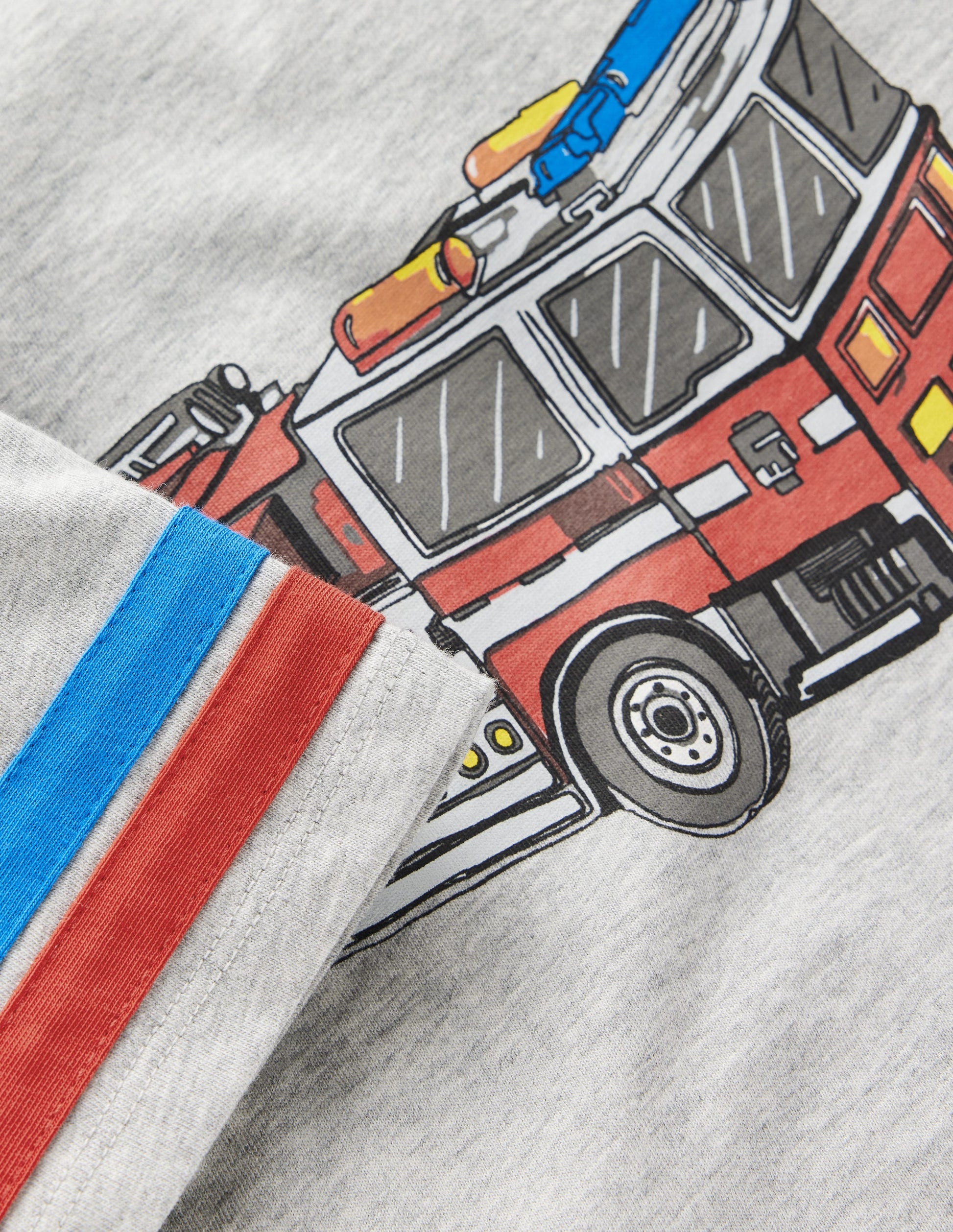 Colour Block Printed T-shirt-Grey Marl Firetruck-3