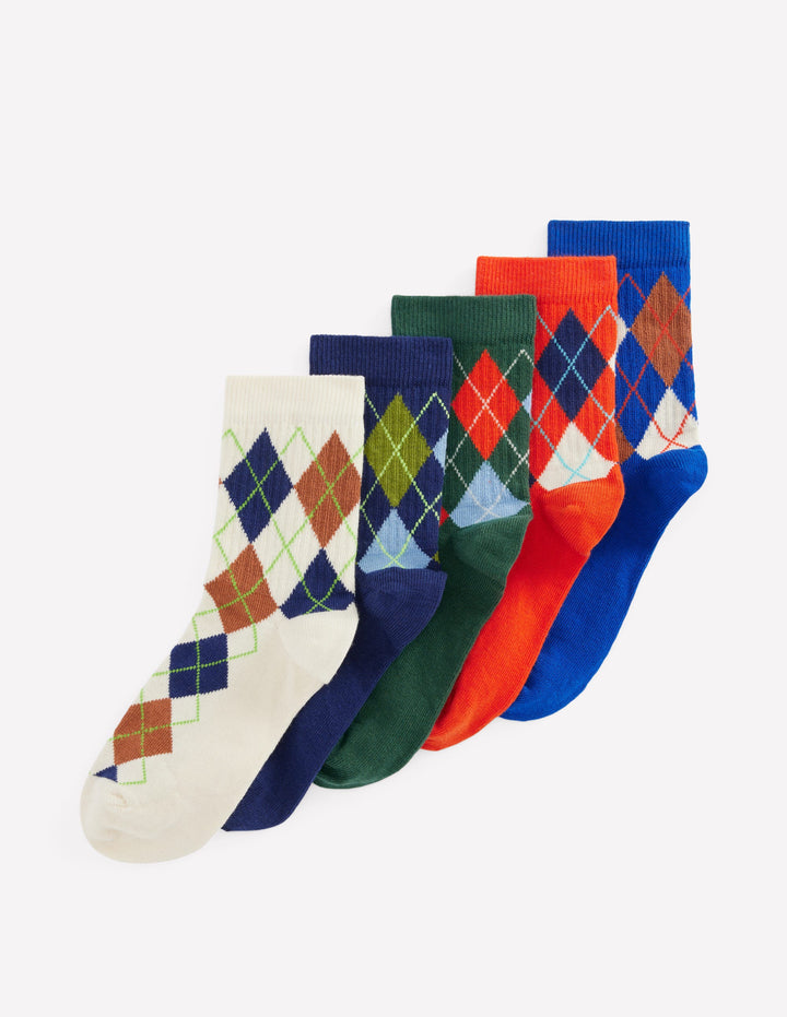 Boys Ribbed Socks 5 Pack-Multi Argyle