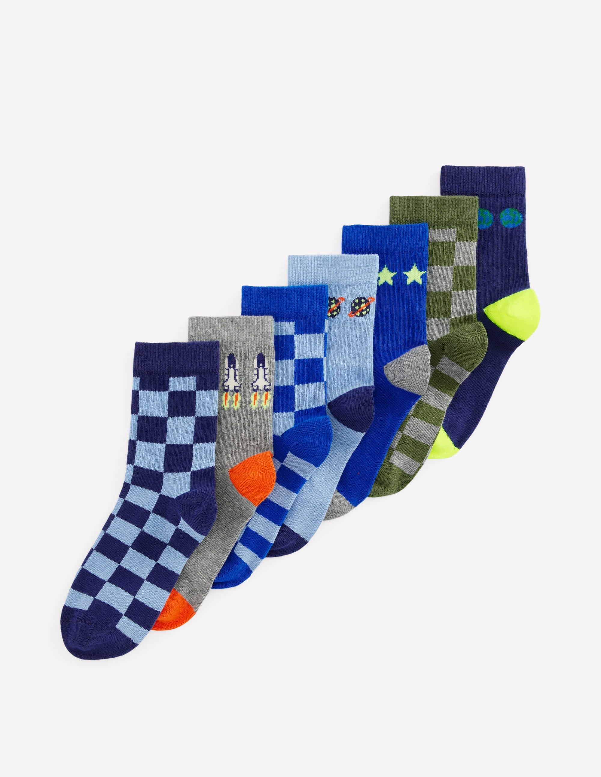 7 Pack Ribbed Socks-Space Checkerboard - Image 1