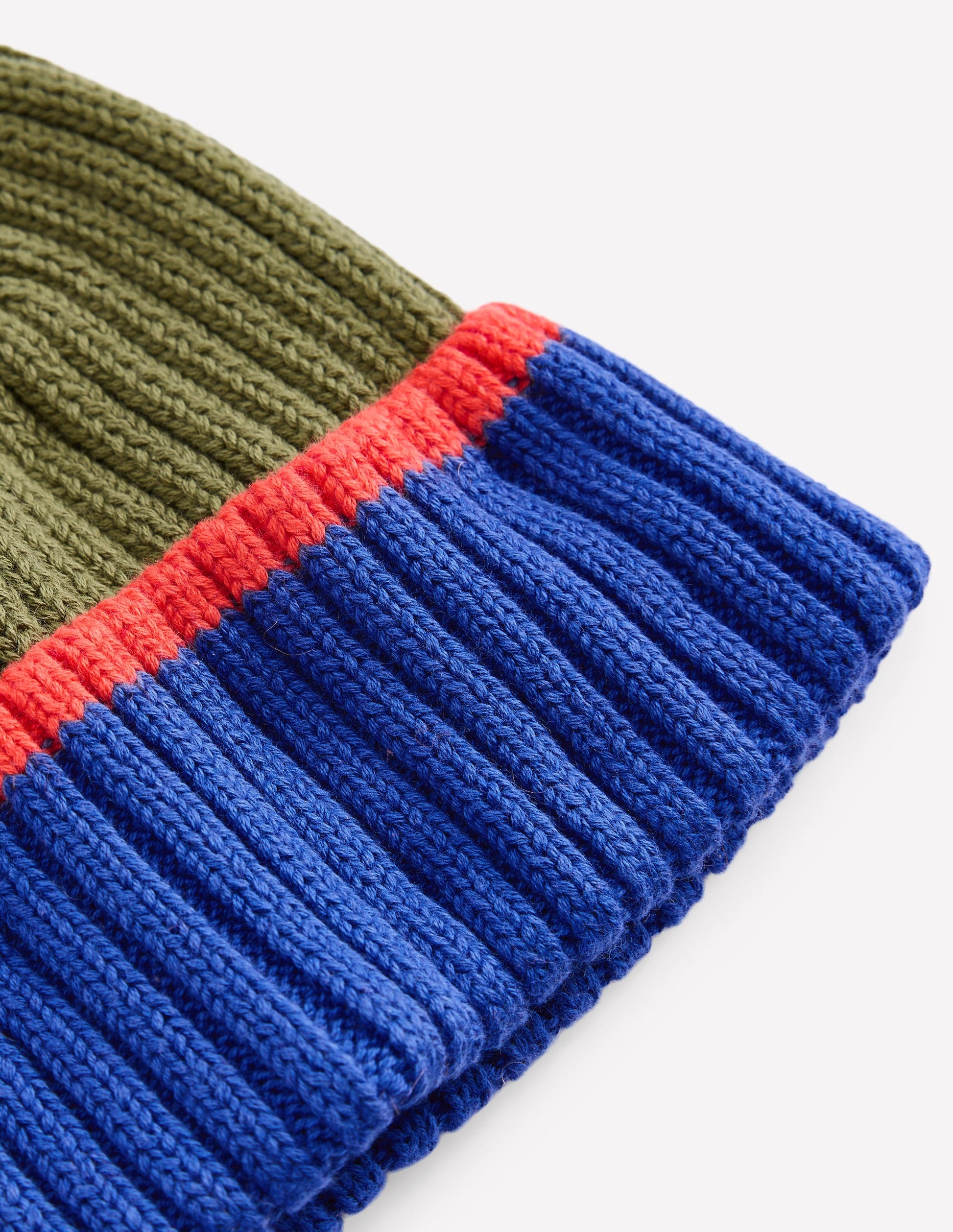 Boy's Cotton Ribbed Beanie-Olive Colourblock-2