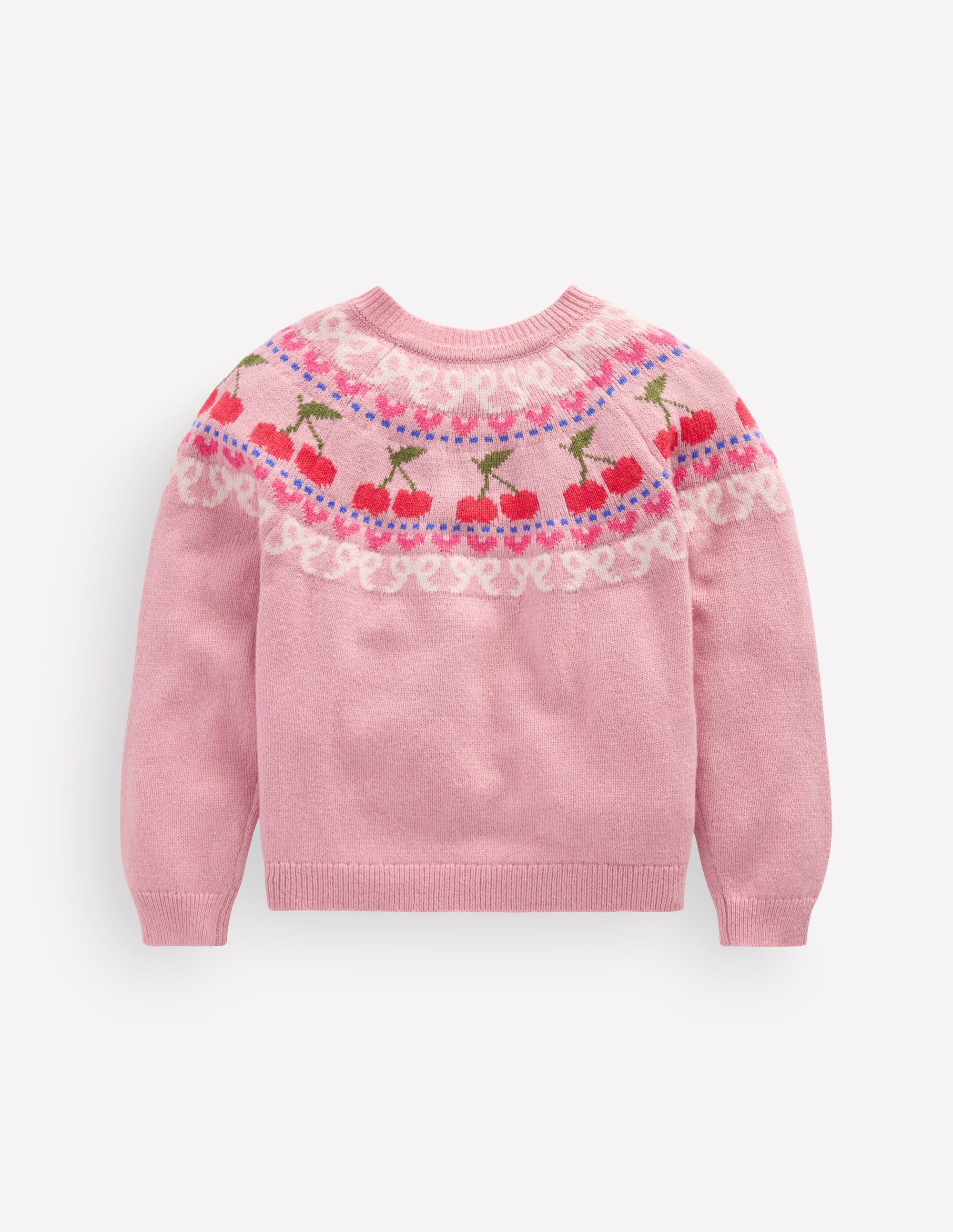 Edie Fair Isle Cardigan-Vintage Pink Marl Cherries - Image 2