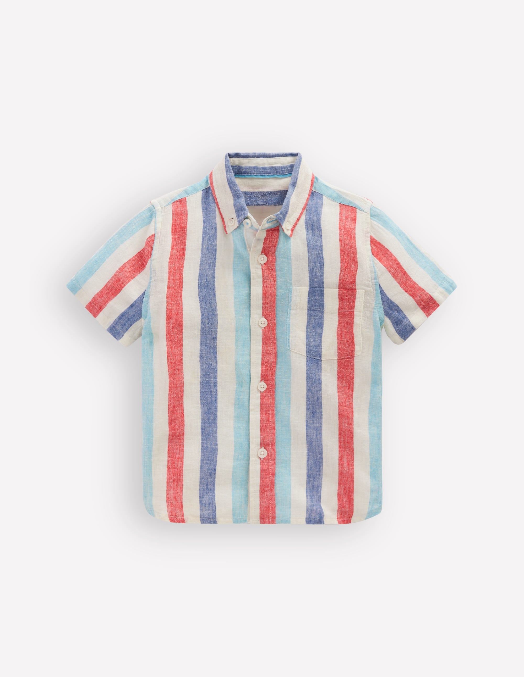 Cotton Linen Shirt-Blue and Red Stripe - Image 2
